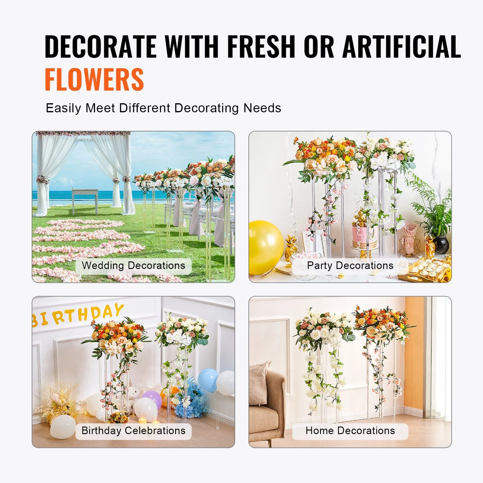 10PCS 23.6inch/60cm High Wedding Flower Stand, With Acrylic Laminate,Acrylic Vase Column Geometric Centerpiece Stands, Floral Display Rack for T-Stage thumbnail 6