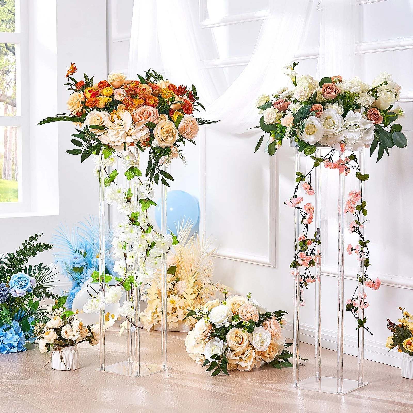10PCS 23.6inch/60cm High Wedding Flower Stand, With Acrylic Laminate,Acrylic Vase Column Geometric Centerpiece Stands, Floral Display Rack for T-Stage thumbnail 8
