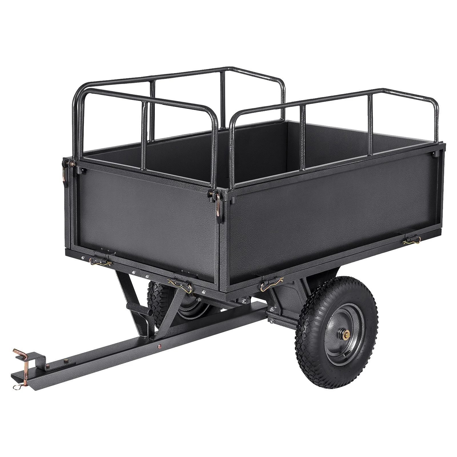 Garden Utility Trailer, 17 Cu. Ft & 272 kg Capacity, ATV UTV Hauling Trailer, Tow Behind Steel Dump Cart with 16" Tires, Hand Pull or Foot Pedal, Heavy Duty Yard Trailers for Lawn Mower Tractor