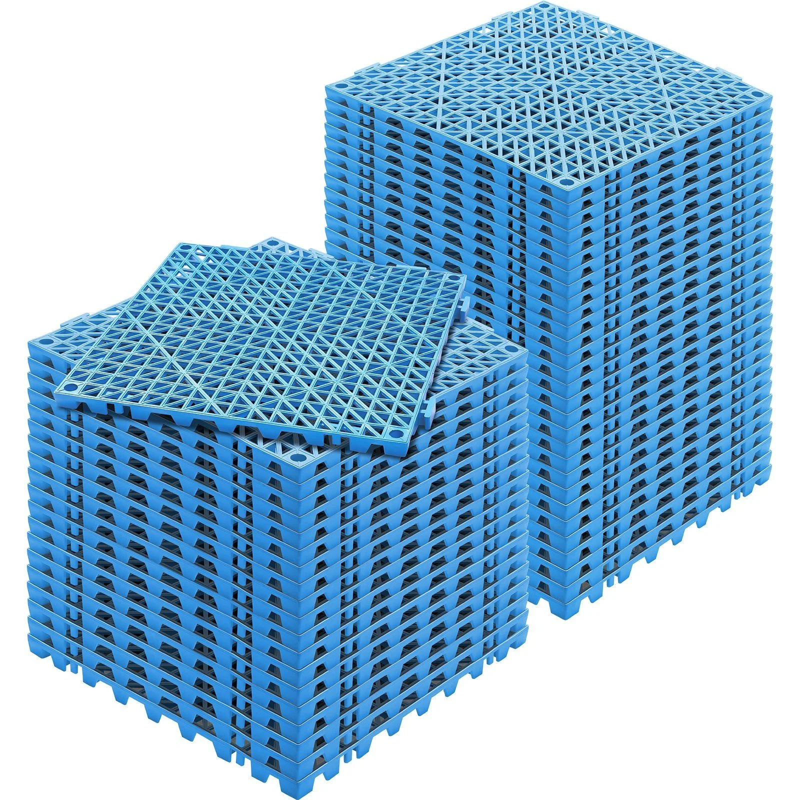 Modular Interlocking Cushion, 50 Pack 30 x 30 cm Splicing Drainage Mats, Soft PVC Interlocking Drainage Floor Tiles, Non-Slip Drainage Holes for Restroom, Bathroom, Kitchen, Pool, Wet Area, Blue