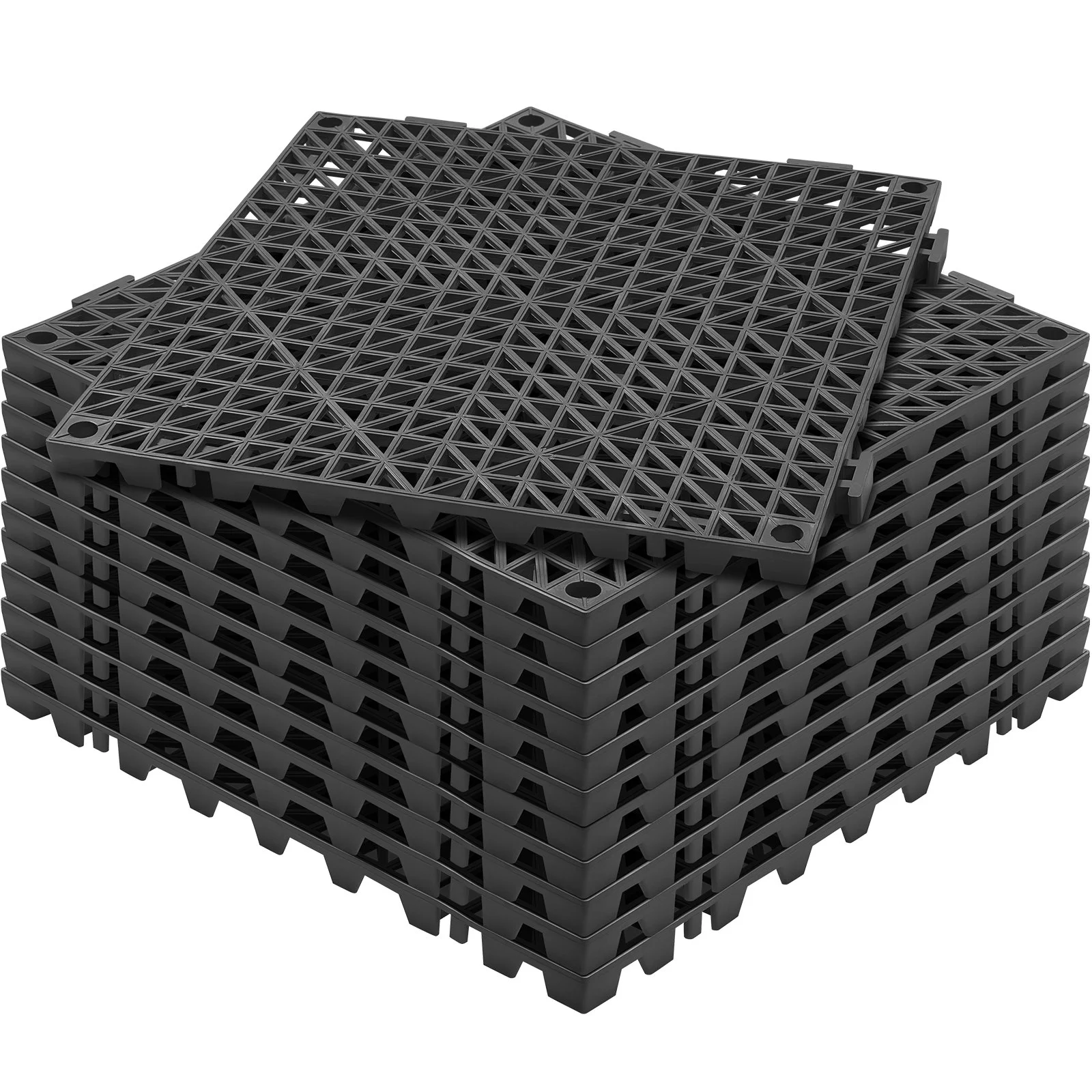 VEVOR Modular Interlocking Cushion, 12 Pack 30 x 30 cm Splicing Drainage Mats, PVC Interlocking Drainage Floor Tiles, Non-Slip Drainage Holes for Restroom, Bathroom, Kitchen, Pool, Wet Area, Black