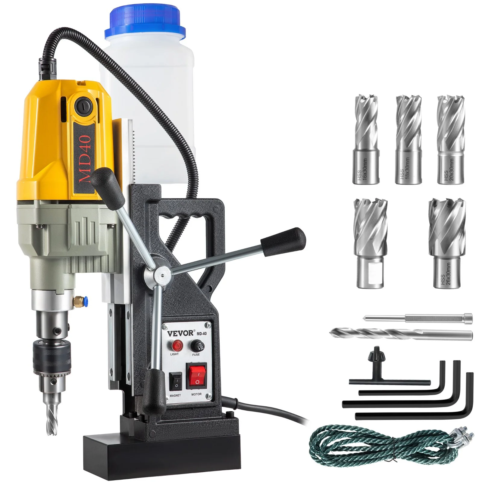Magnetic Drill, 1100W 1.57" Boring Diameter, 2697lbf/12000N Portable Electric Mag Drill Press with 7 Bits, 580 RPM Max Speed Drilling Machine for any Surface and Home Improvement