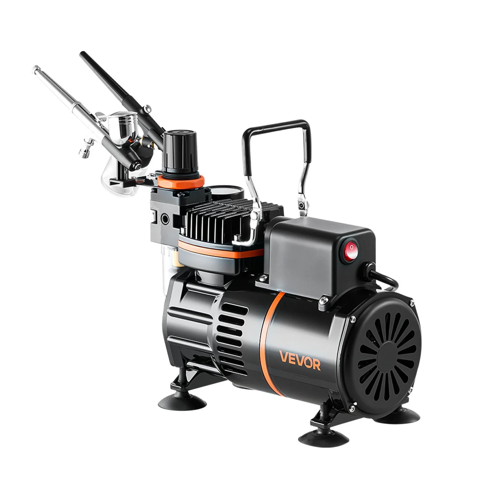 VEVOR Airbrush Kit, 1/6 HP, Air Brush Kit with Air Compressor, 3 Dual-Action Professional Airbrushes with 3 Tips, Hose, Acrylic Paint, 2 Fans, Low Noise, for Cake Decorating, Model Painting, Nail Art