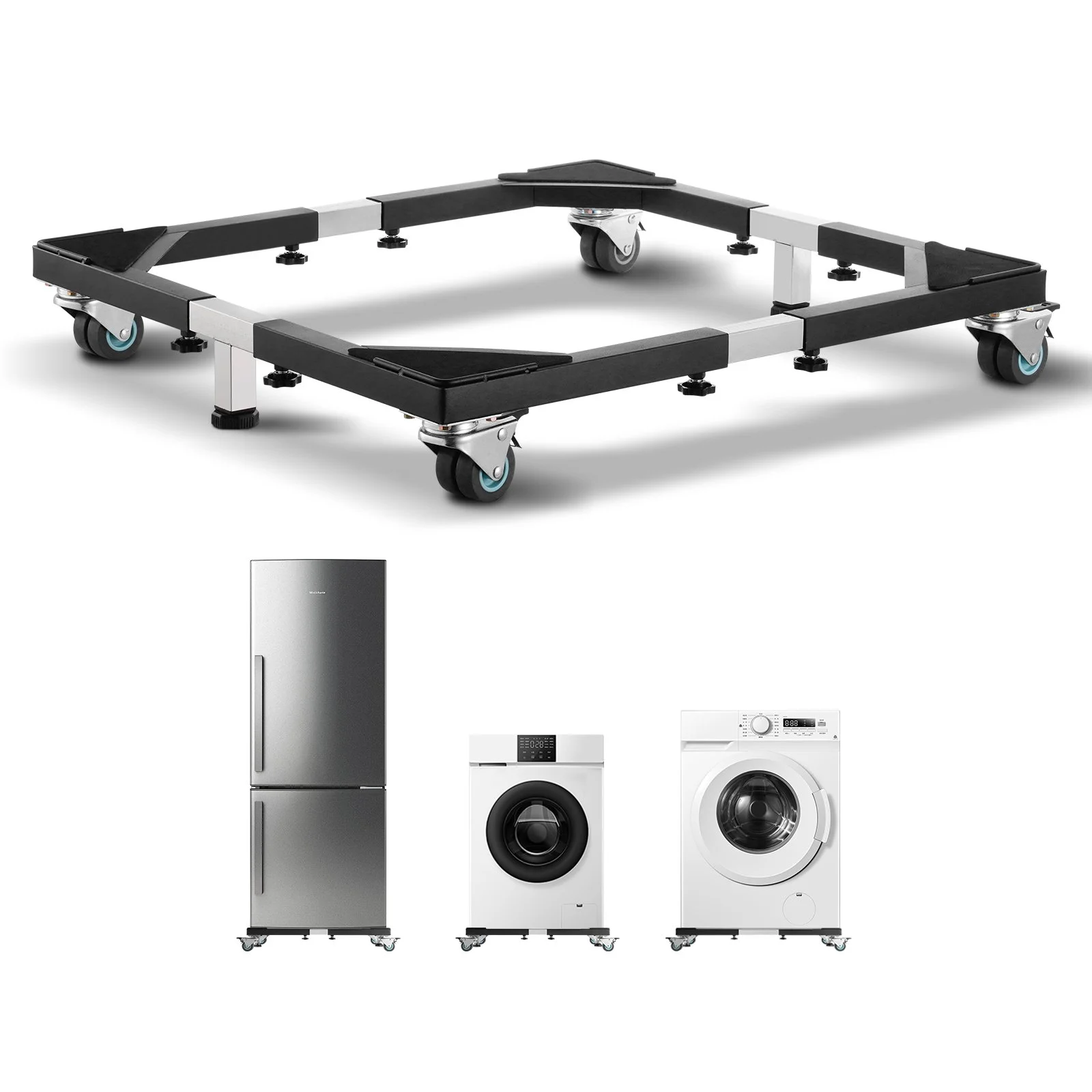 VEVOR Fridge Stand Mobile Base, 1200 lbs Load Capacity, Washing Machine Stand with 8 Locking Twin Wheels and 4 Brakes, 23-36.6 Inches Adjustable Furniture Dolly for Washer, Refrigerator and Dryer