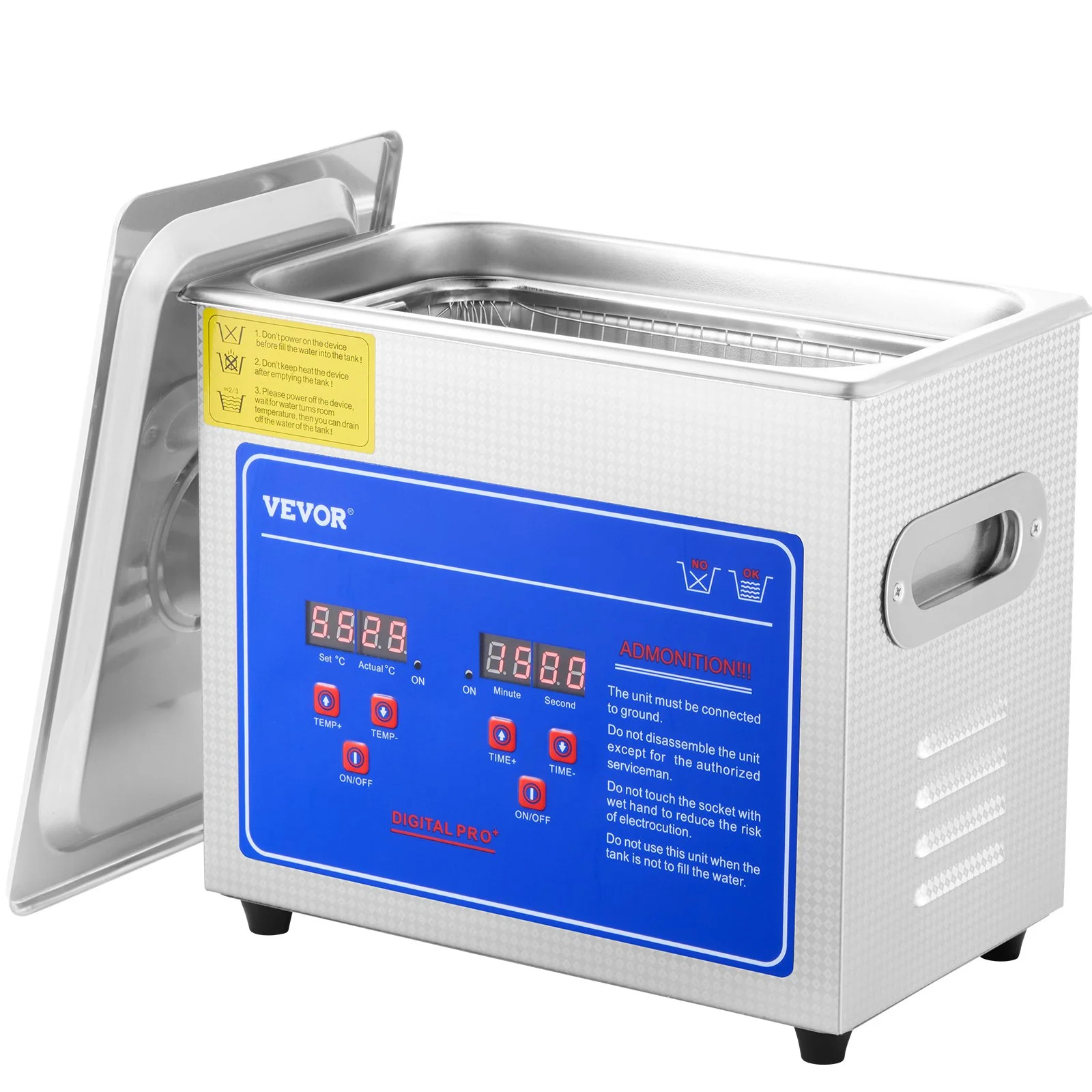 VEVOR Ultrasonic Cleaner Machine 3L Stainless Steel Ultrasonic Cleaning Machine Digital Heater Timer Jewelry Cleaning for Commercial Personal Home Use (3L)