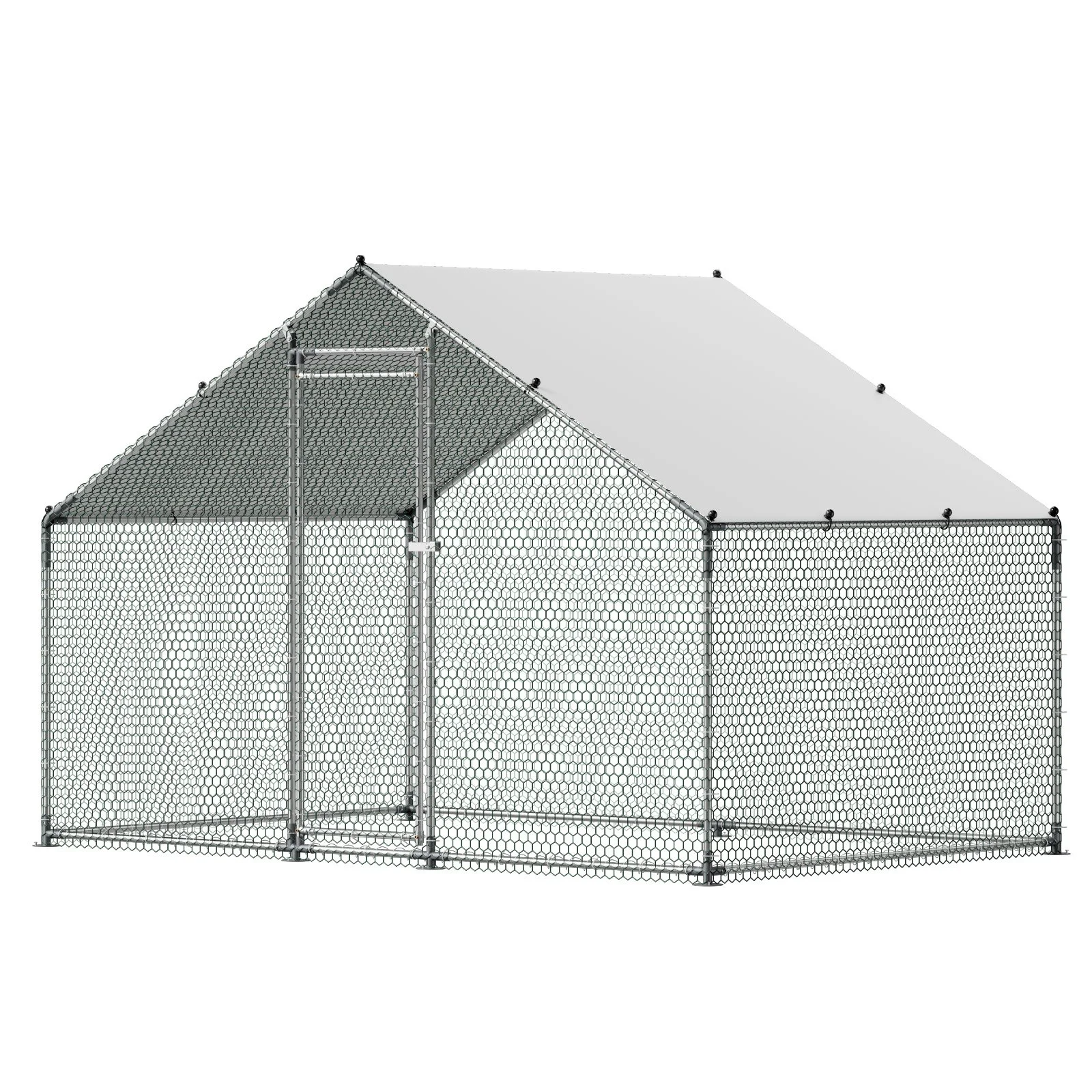 Metal Chicken Coop, 9.8x6.5x6.5ft Large Walk-in Chicken Runs with Cover, Spire Roof Hen House Enclosure with Security Lock, Outdoor Duck Rabbit Cage Poultry Pen for Backyard, Farm, Yard