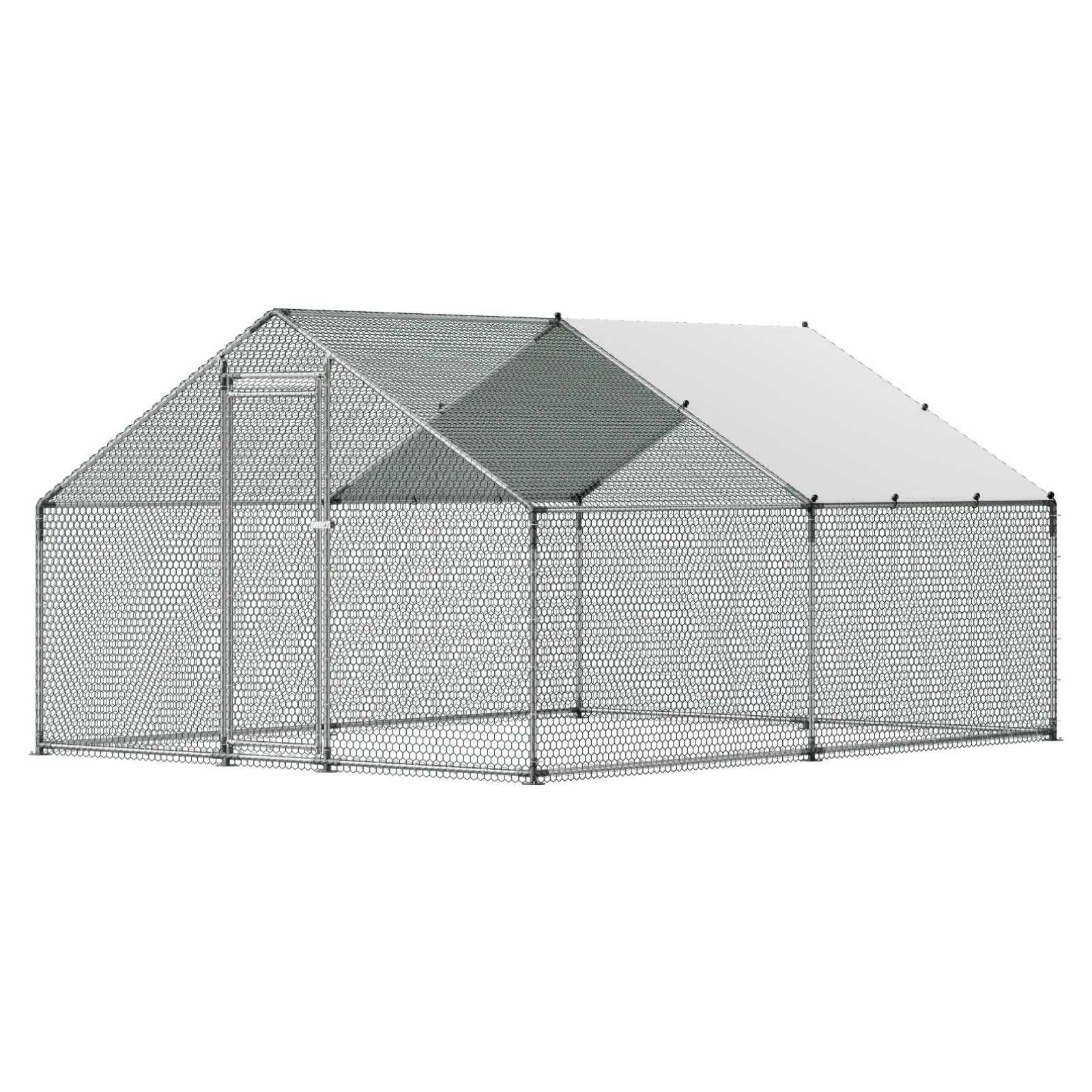 Metal Chicken Coop, 9.8x13.1x6.5 ft Large Walk-in Chicken Runs with Cover, Spire Roof Hen House Enclosure with Security Lock, Outdoor Duck Rabbit Cage Poultry Pen for Backyard, Farm, Yard