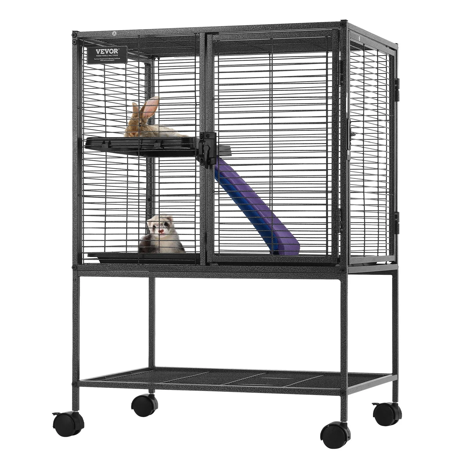 VEVOR 34" Metal Small Animal Cage 2-Tier Rolling Ferret Cage with Tray A Ramp