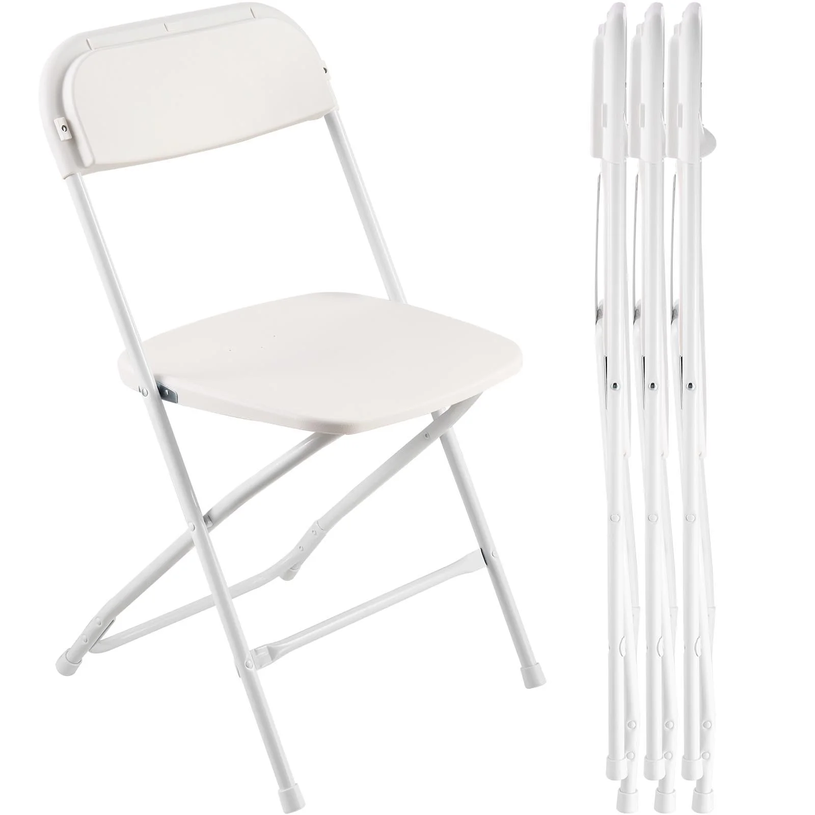 VEVOR 4 Pack Folding Chairs, Foldable Plastic Chairs with Heavy Duty Metal Frame, Portable Folding Card Table Chairs, Stackable Indoor Outdoor Seats for Home, Yard, Garden, Parties, Events, White
