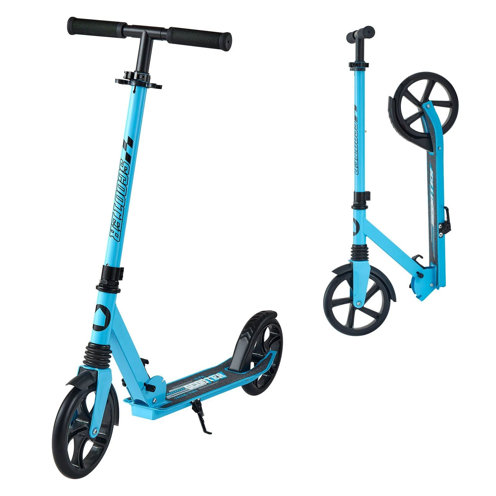 Kick Scooter for Kids Ages 8+, Teens & Adults, 2-Wheel Toddler Scooter with Adjustable Height Handlebar, Wide Anti-Slip Deck, Foldable Lightweight for Boys & Girls up to 99.8 kg, Blue + Black