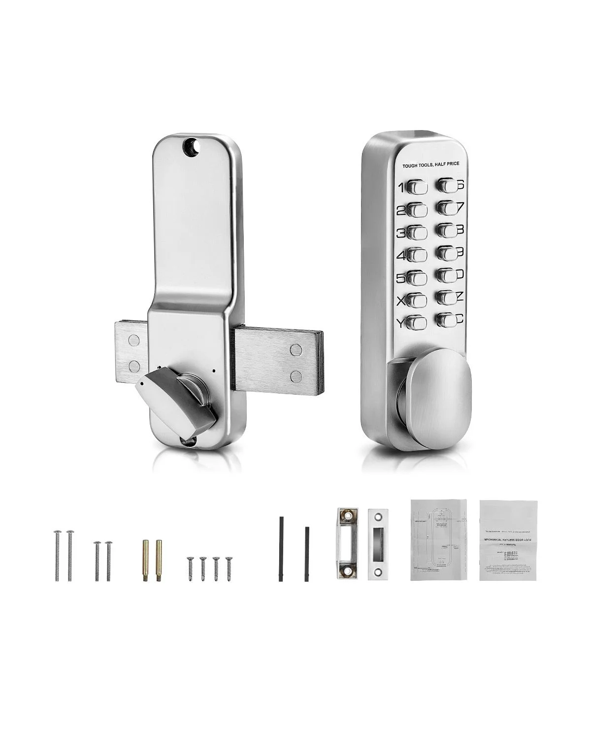 Mechanical Keyless Entry Door Lock, 14 Key Mechanical Door Lock, Mechanical Keypad Door Lock with Adjustable Thumb Knob, Single-Side Zinc Alloy Waterproof Keyless Gate Lock, for Home Office