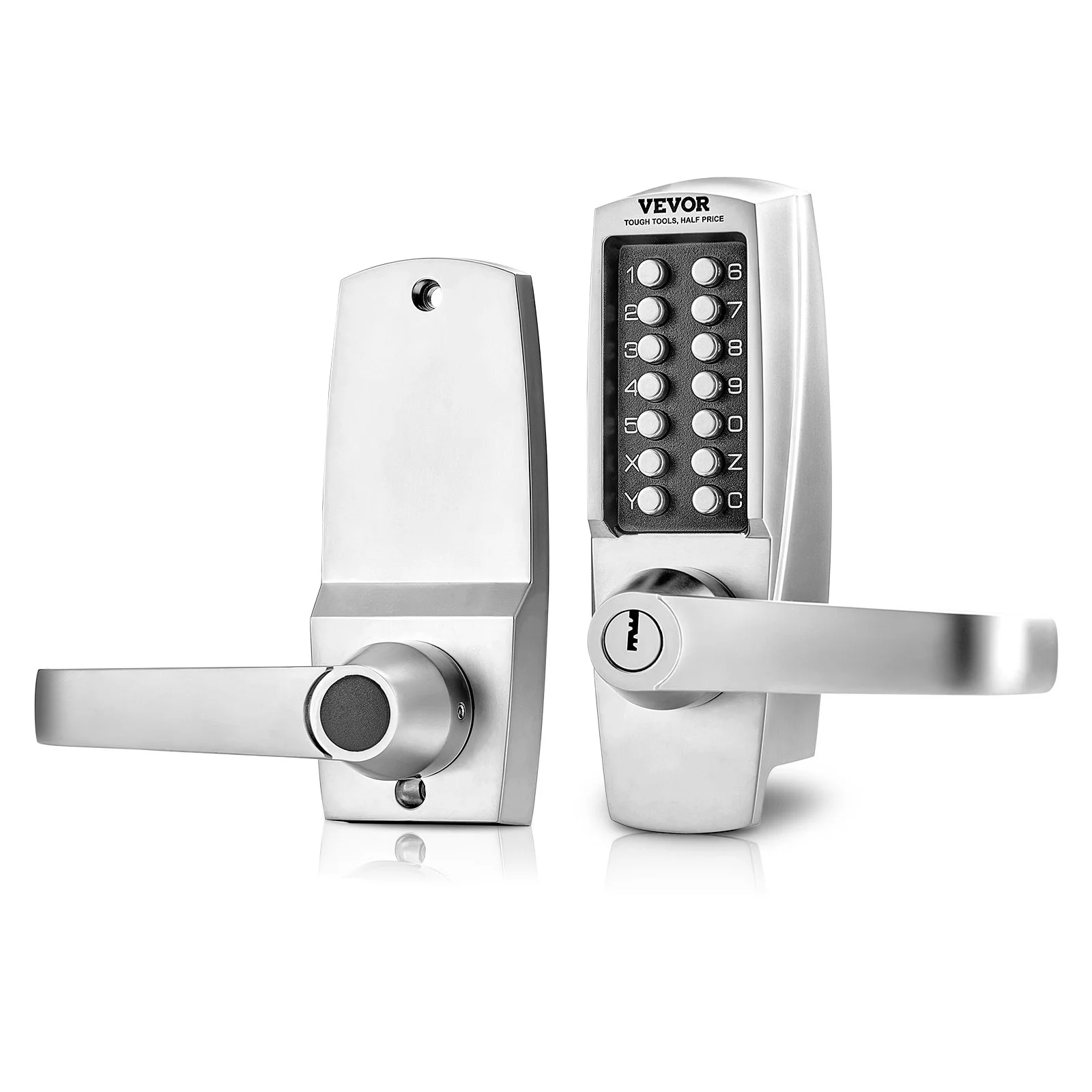 Mechanical Keyless Entry Door Lock, 14 Key Mechanical Door Lock with Keys, Mechanical Keypad Door Lock with Handle, Stainless Steel Waterproof Keyless Gate Lock, for Home Office Outdoor Garage