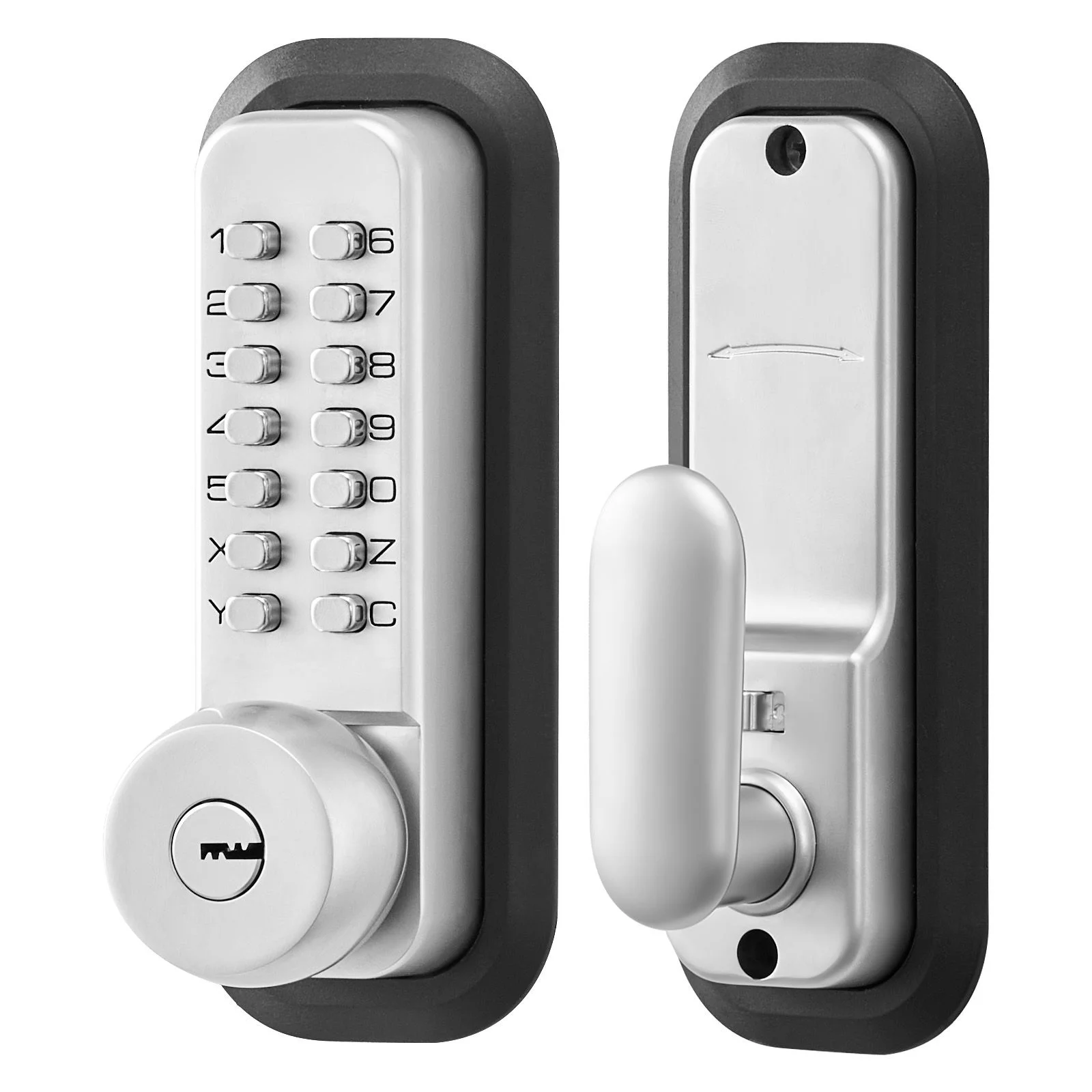 Mechanical Keyless Entry Door Lock, 2.0 Code Upgrade, 4-7 Digits Code, Single-Sided Push Button Combination Mechanical Keypad Door Knob, Auto Locking, for Garden Gates, Indoor or Outdoor, Silver