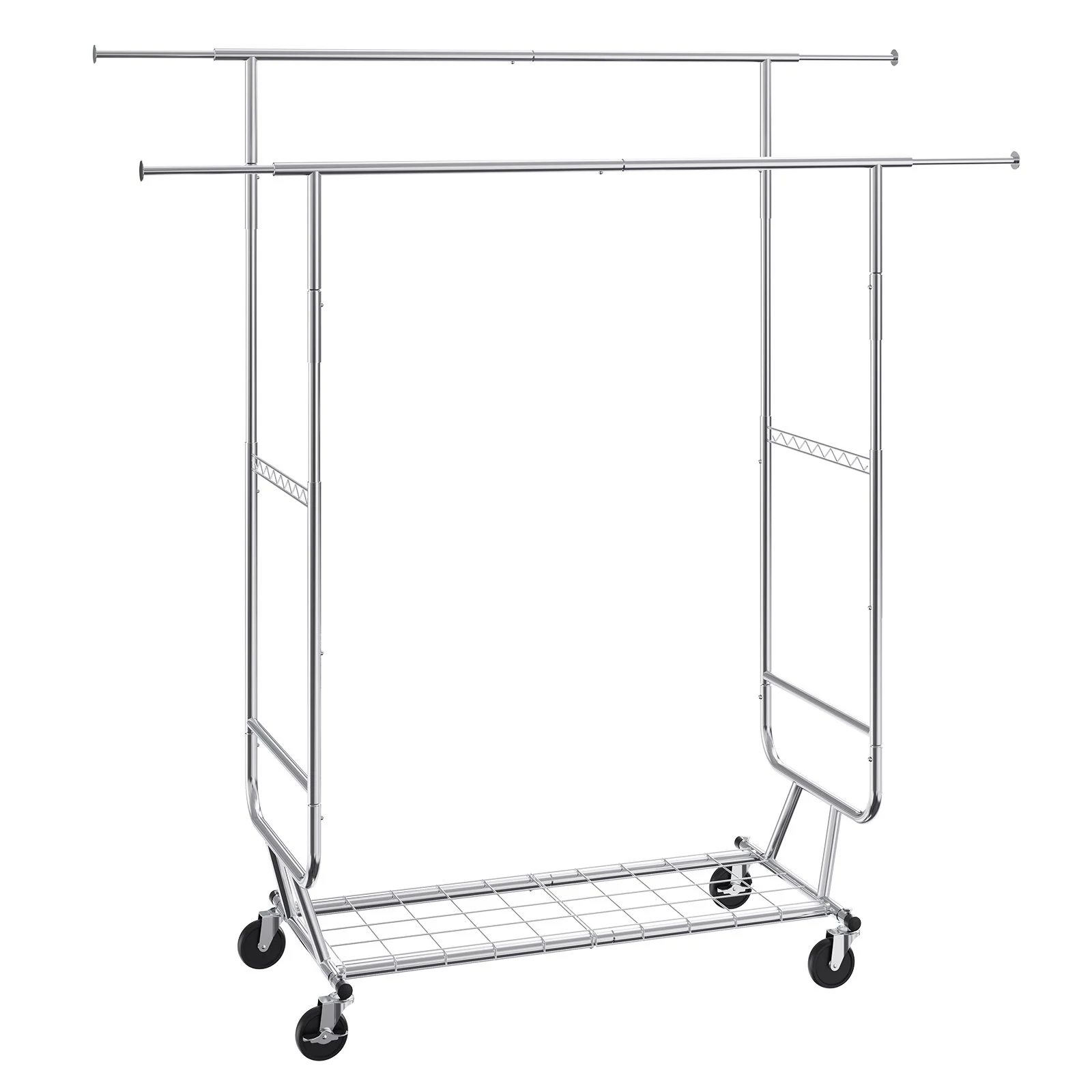 VEVOR Heavy Duty Clothes Rack, Double Hanging Rod Clothing Garment Rack for Hanging Clothes, Adjustable Height and Extendable Length Clothing Rack with Bottom Storage Area, 272 KG Load Capacity