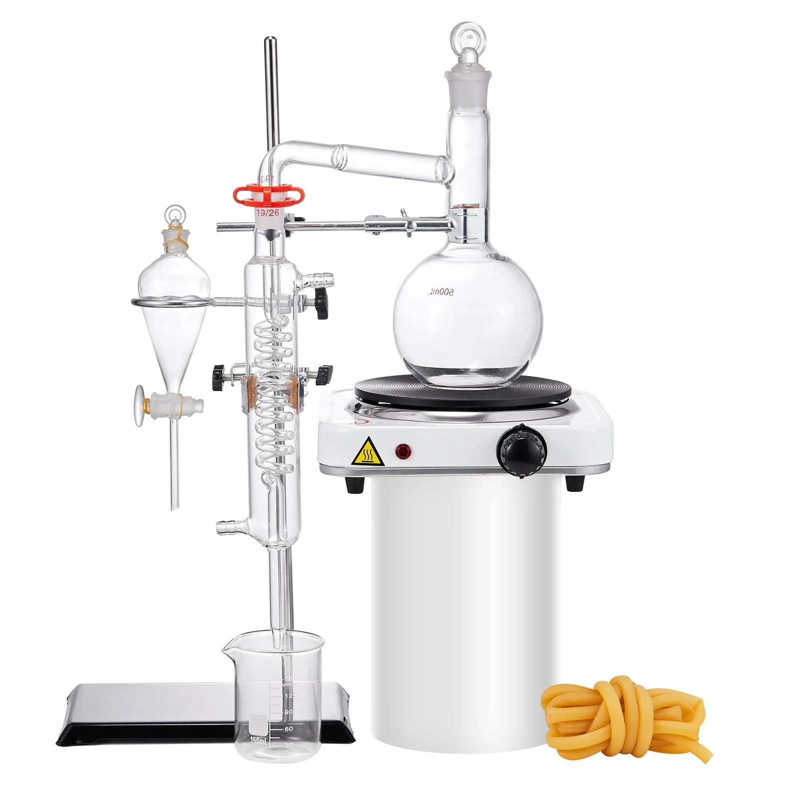 VEVOR Essential Oil Distillation Kit, 500ml Distillation Apparatus, 3.3 Boro Lab Glassware Distillation Kit with 1000W Heating Plate and 24, 40 Joint, 33 pcs Set