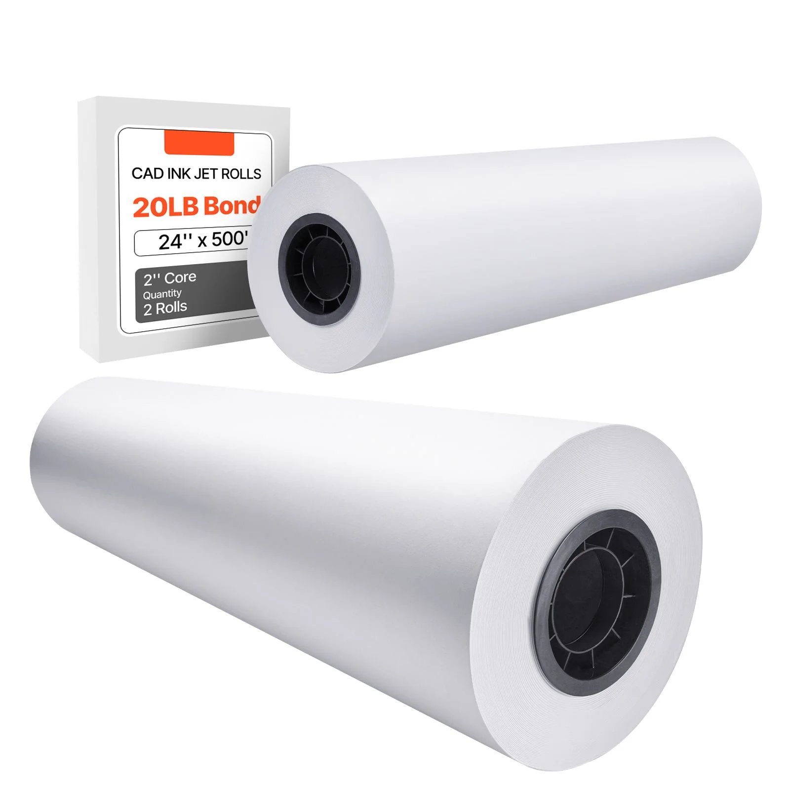Wide Format Paper, 609.6 mm x 152.4 m Plotter Paper, 2 Rolls CAD Bond Rolls with 76.2 mm Core, 16 KG Plotter Paper Rolls, for CAD Drawings, Engineering Plans, GIS Maps & Architectural Designs