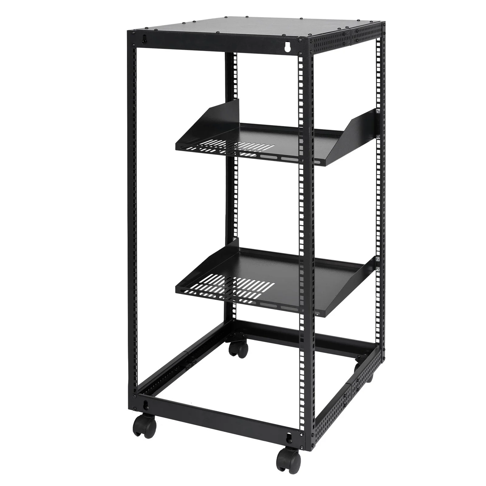 VEVOR 20U Open Frame Server Rack, 15''-40'' Adjustable Depth, Free Standing or Wall Mount Network Server Rack, 4 Post AV Rack with Casters, Holds All Your Networking IT Equipment AV Gear Router Modem