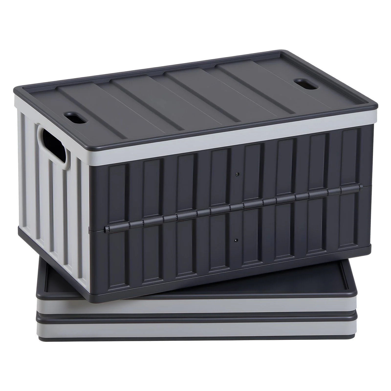 Plastic Collapsible Storage Bins with Lids, 65L 3 Packs, Stackable Folding Storage Crates with Handles, Holds 38 kg Per Bin, Heavy Duty Containers, Space-Saving Baskets, for Home Organizing