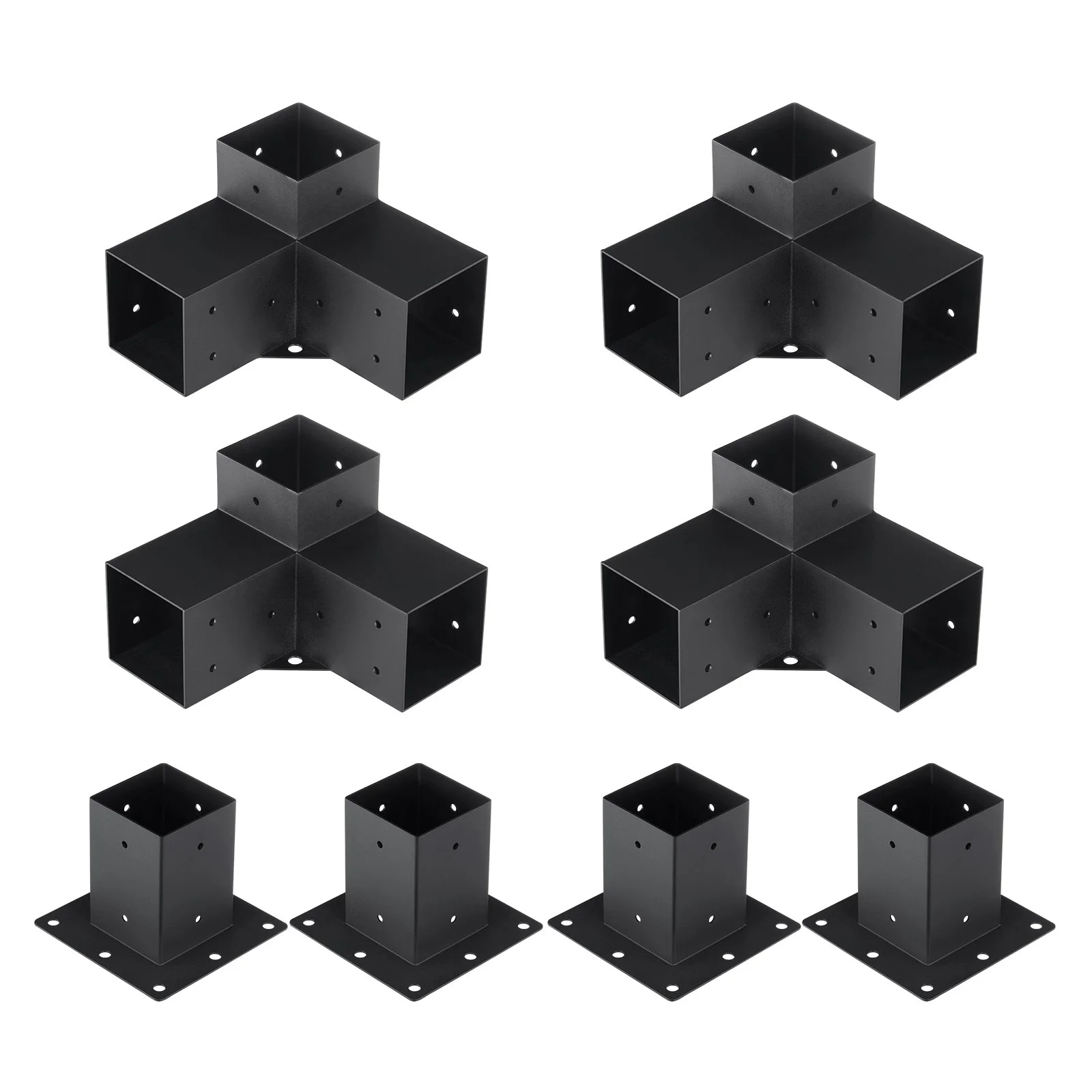 VEVOR Pergola Bracket Kit 4''x4''(inner 3.6''x3.6''), 8pcs (4pcs 3-Way,4pcs Base) Heavy Duty Corner Bracket Woodworks DIY Post Base Kit, Easy Installation Wooden Beams for Gazebos, Patio Pergolas, Log Cabin Outdoor