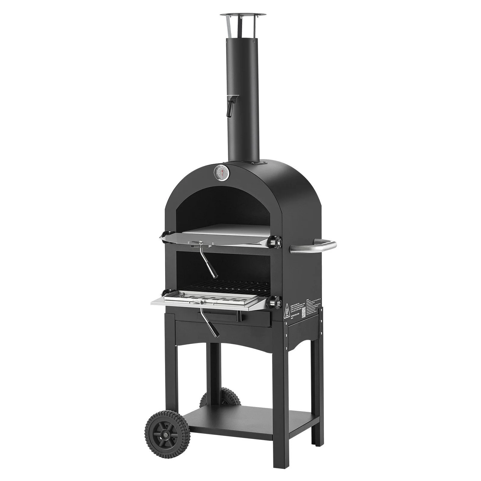 Outdoor Pizza Oven, 12" Pellet Fire Ovens, 2-Layer Pizza Oven Wood Fired, Wood Burning Outdoor Pizza-Oven with 2 Removable Wheels, 1000℉ Max Temperature Fired Pizza-Maker Ovens for Barbecue