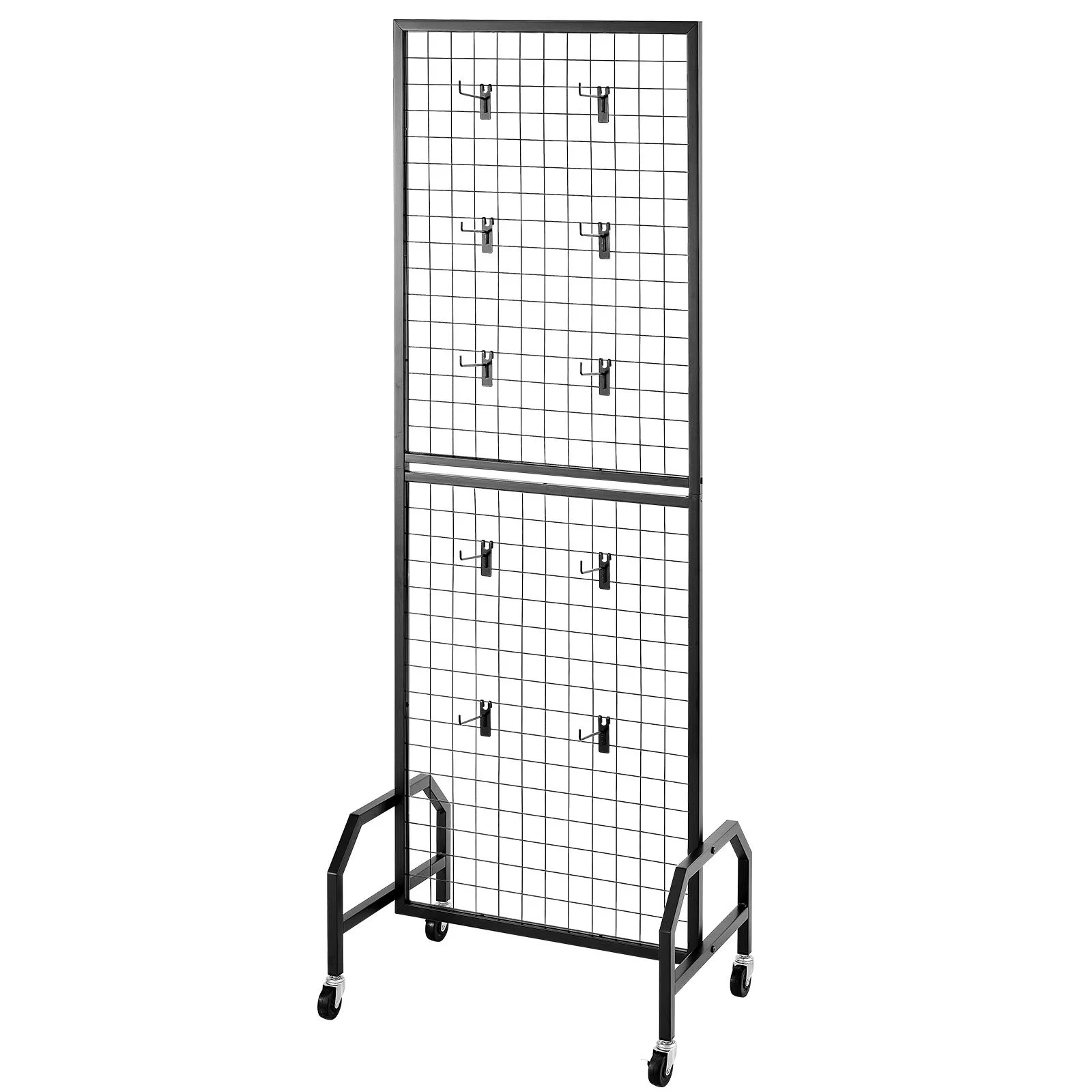 VEVOR 3 Packs Grid Wall Panels, 600 x 1640mm Wire Grid Panels Display Rack, Movable Art Display Shelf with Wheels and 30 Hooks, Black Carbon Steel Gridwall for Craft Show, Decor, Storage, Notice Board