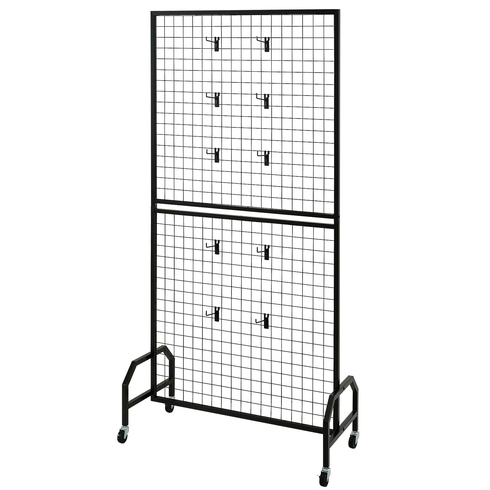 VEVOR 2 Packs Grid Wall Panels, 898 x 1798 mm Wire Grid Panels Display Rack, Movable Art Display Shelf with Wheels & 10 Hooks, Black Carbon Steel Gridwall for Craft Show, Decor, Storage, Notice Board