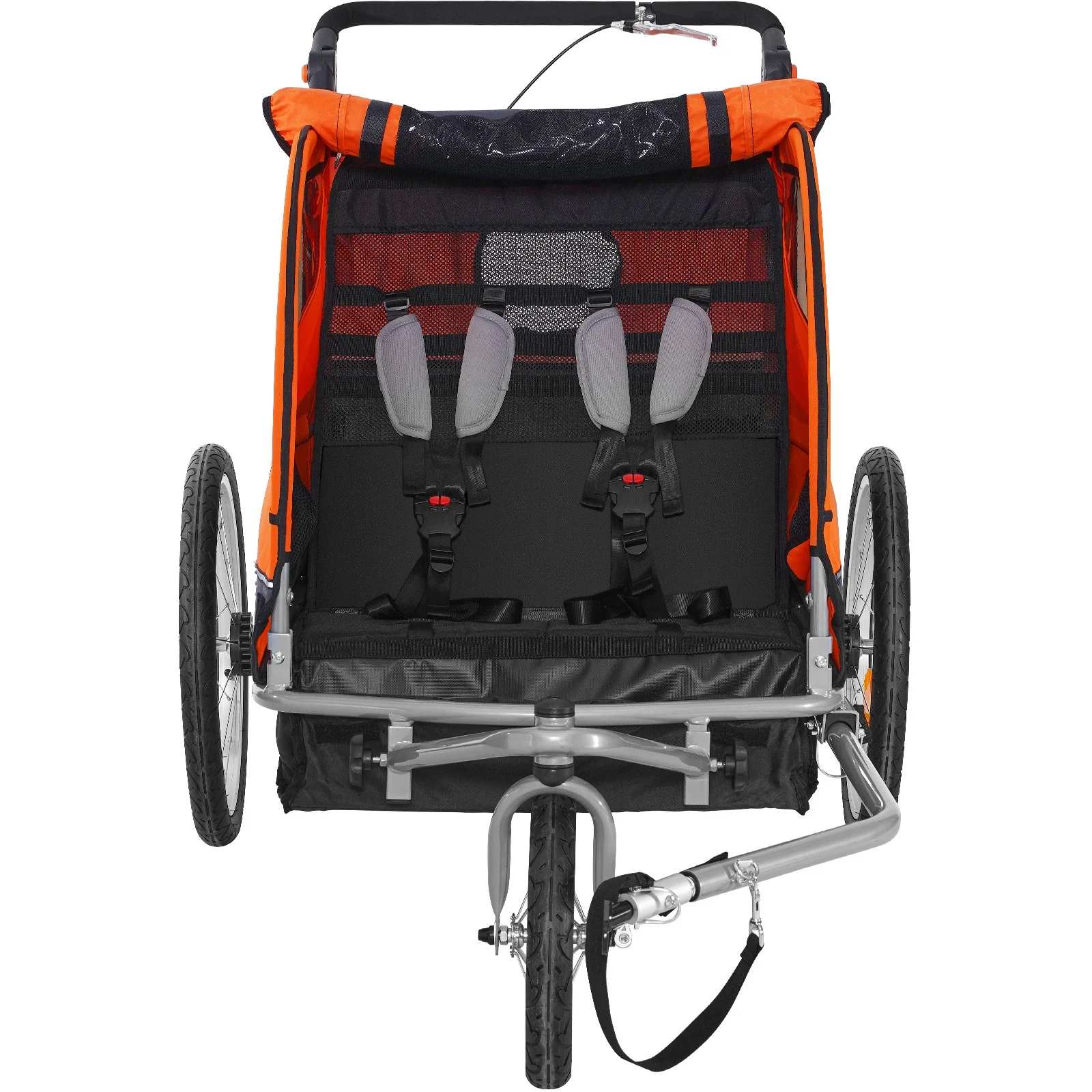 VEVOR Bike Trailer for Toddlers, Kids, Double Seat, 45 kg Load, 2-In-1 Canopy Carrier Converts to Stroller, Tow Behind Foldable Child Bicycle Trailer with Universal Bicycle Coupler, Orange and Gray