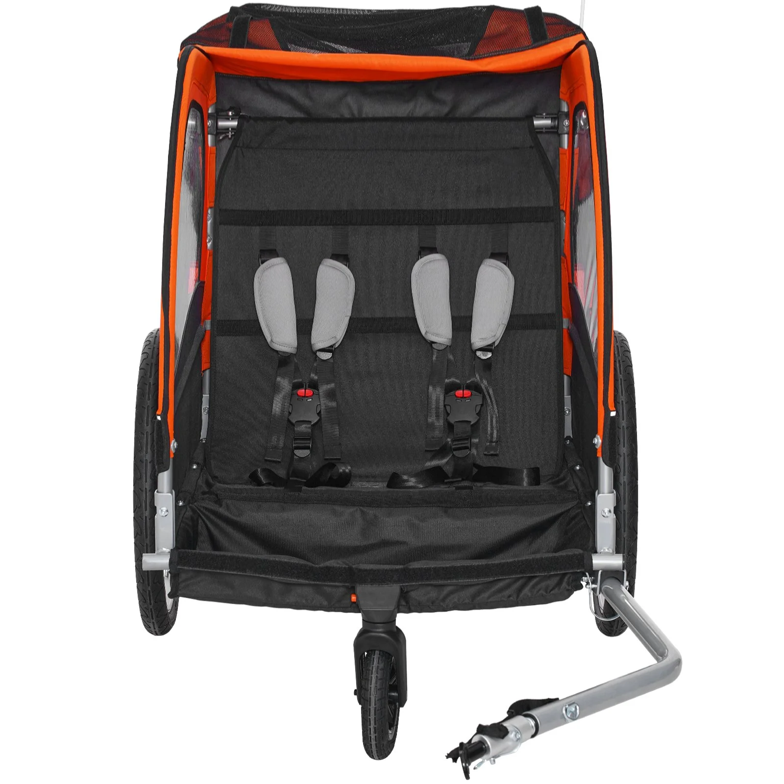 VEVOR Bike Trailer for Toddlers, Kids, Double Seat, 45 kg Load, 2-In-1 Canopy Carrier Converts to Stroller, Tow Behind Foldable Child Bicycle Trailer with Universal Bicycle Coupler, Orange and Gray