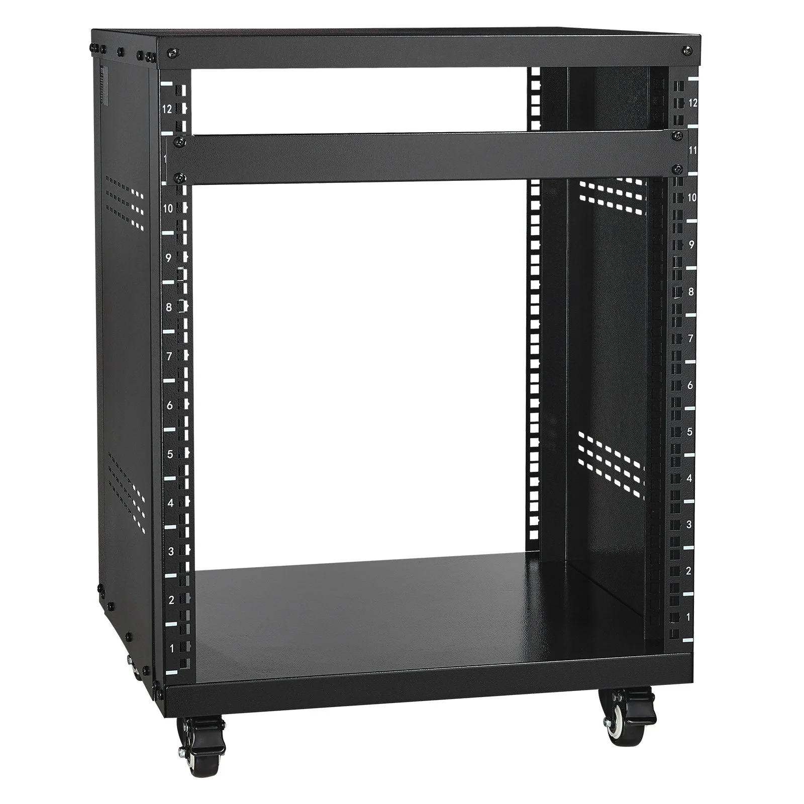 12U AV Rack Stand, 136.08kg Capacity, Network Stereo Recording Studio Rack with Lockable Caster Wheels Round & Square Holes, Special Vent for 482.6 mm Audio Video Musical & IT Equipment Mounting