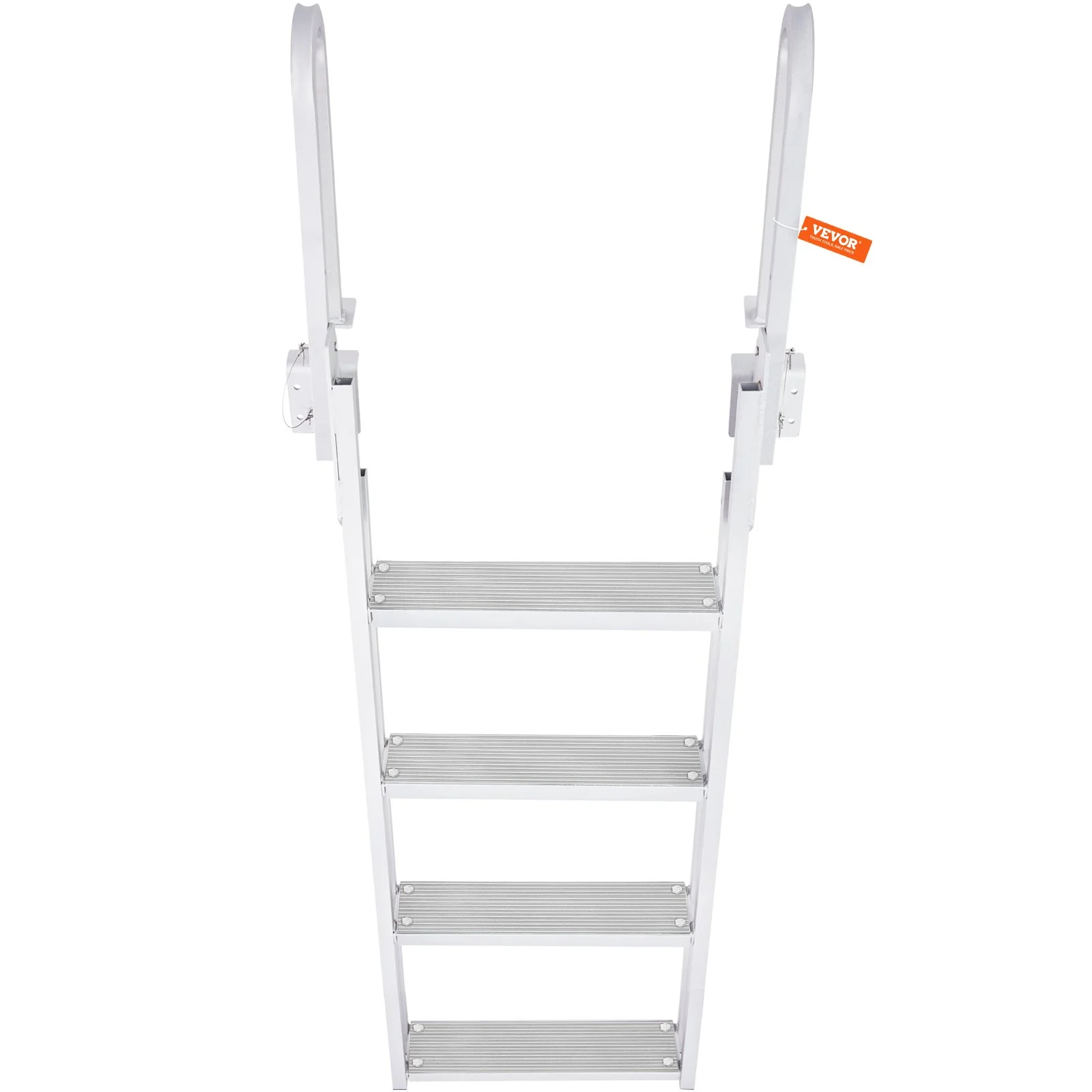 VEVOR Dock Ladder Flip Up 4 Steps, 159 kg Load Capacity, Aluminum Pontoon Boat Ladder with 4" Wide Step & Nonslip Mat,Swimm Step Ladder for Ship/Lake/Pool/Marine Boarding