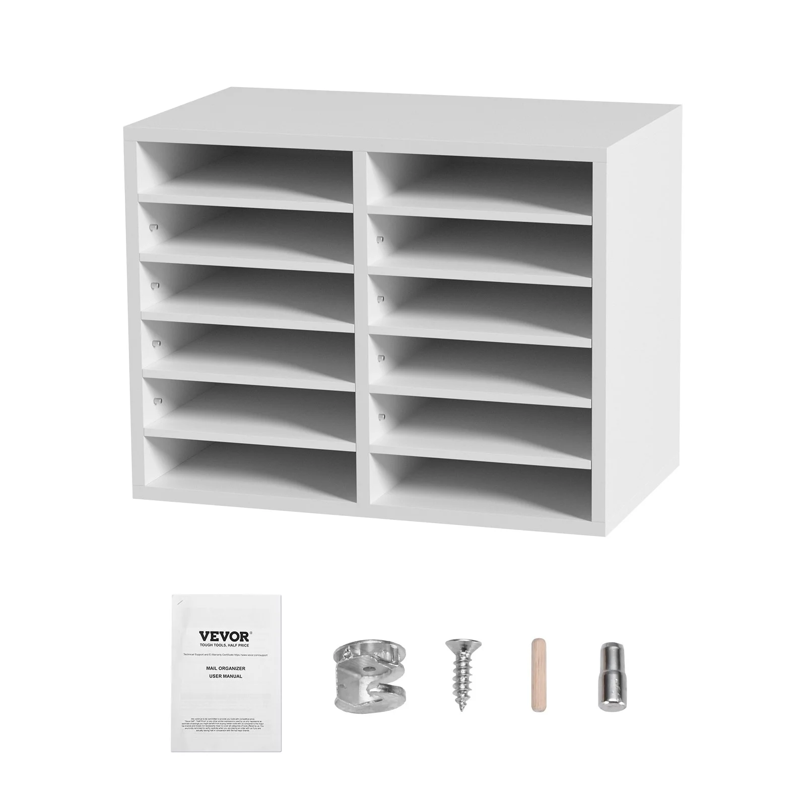 VEVOR Wood Literature Organizer Adjustable File Sorter 12 Compartments White
