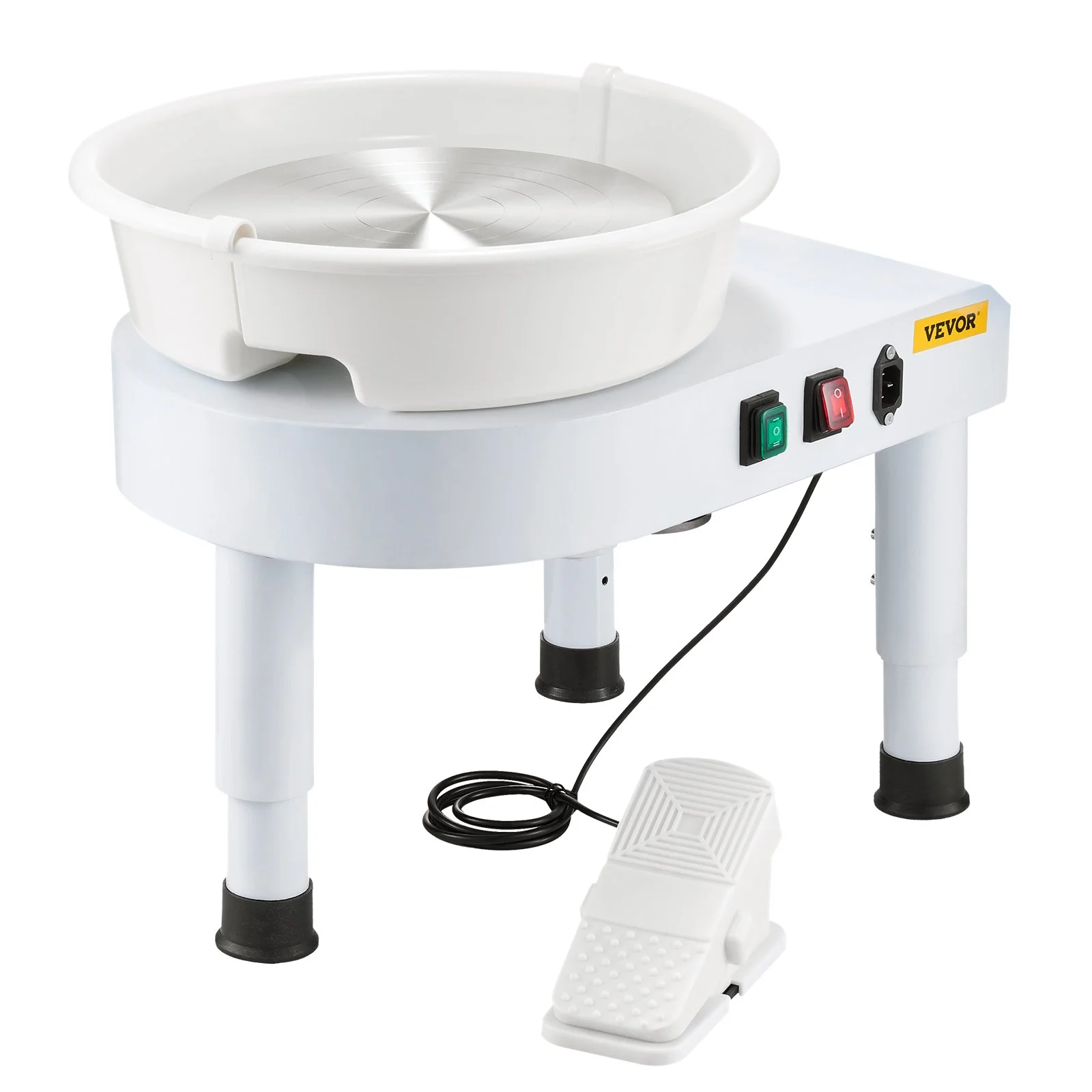 VEVOR Pottery Wheel, 28 cm Ceramic Wheel Forming Machine, 60-300 RPM Speed Adjustable Foot Pedal, Adjustable Lift Leg, Detachable Basin, Complete Tool Accessory Kit for Work Art Craft DIY, White