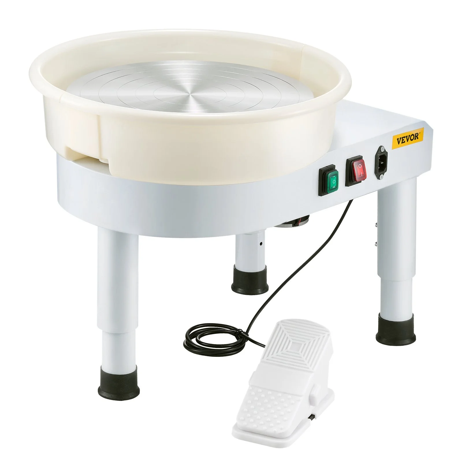 VEVOR Pottery Wheel, 35 cm Ceramic Wheel Forming Machine, 60-300 RPM Speed Adjustable Foot Pedal, Adjustable Lift Leg, Detachable Basin, Complete Tool Accessory Kit for Work Art Craft DIY, White