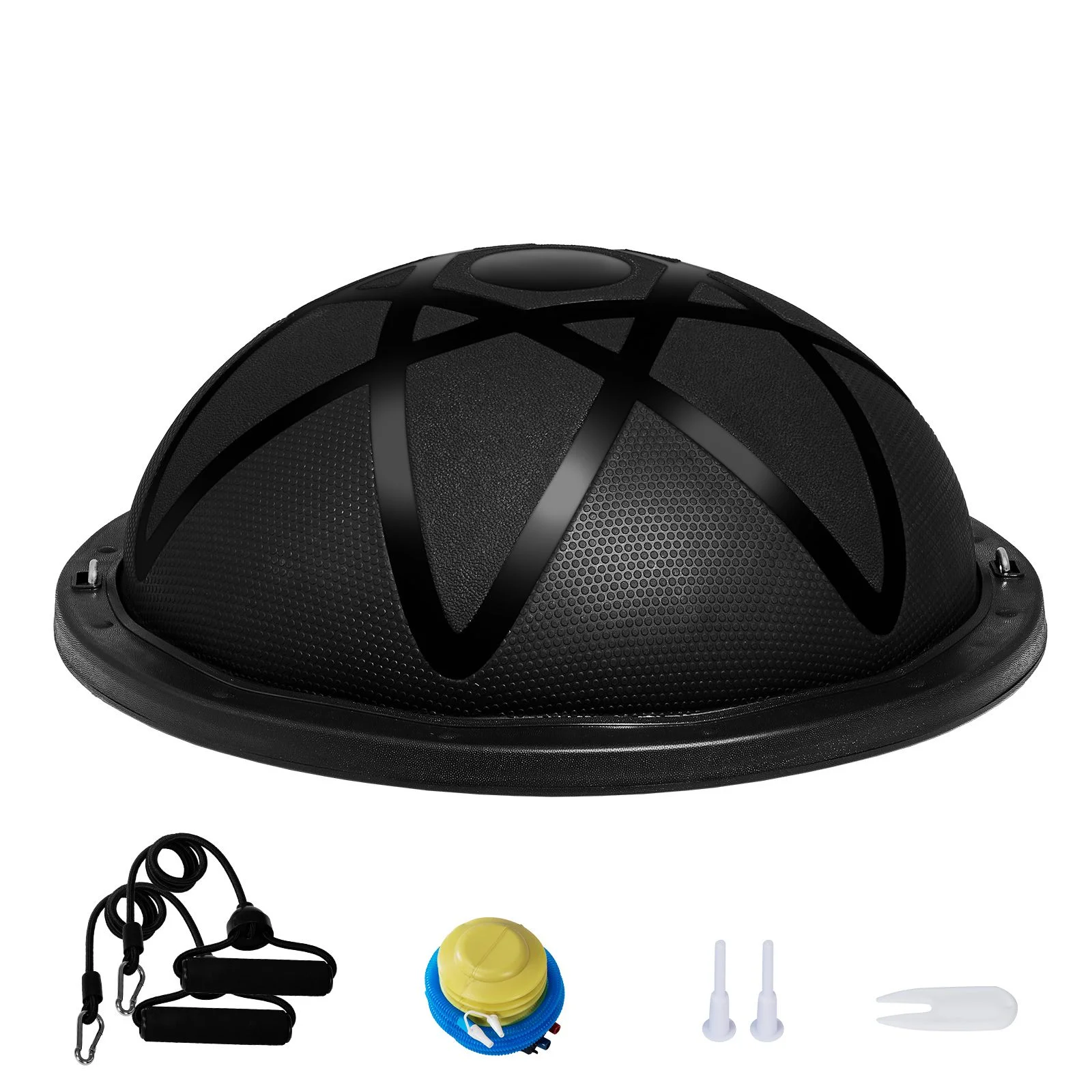 Half Exercise Ball Trainer, 23 inch Balance Ball Trainer, 660 lbs Capacity Stability Ball, Yoga Ball with Resistance Bands and Pump, Strength Fitness Ball for Home Gym, Full Body Workouts, Black