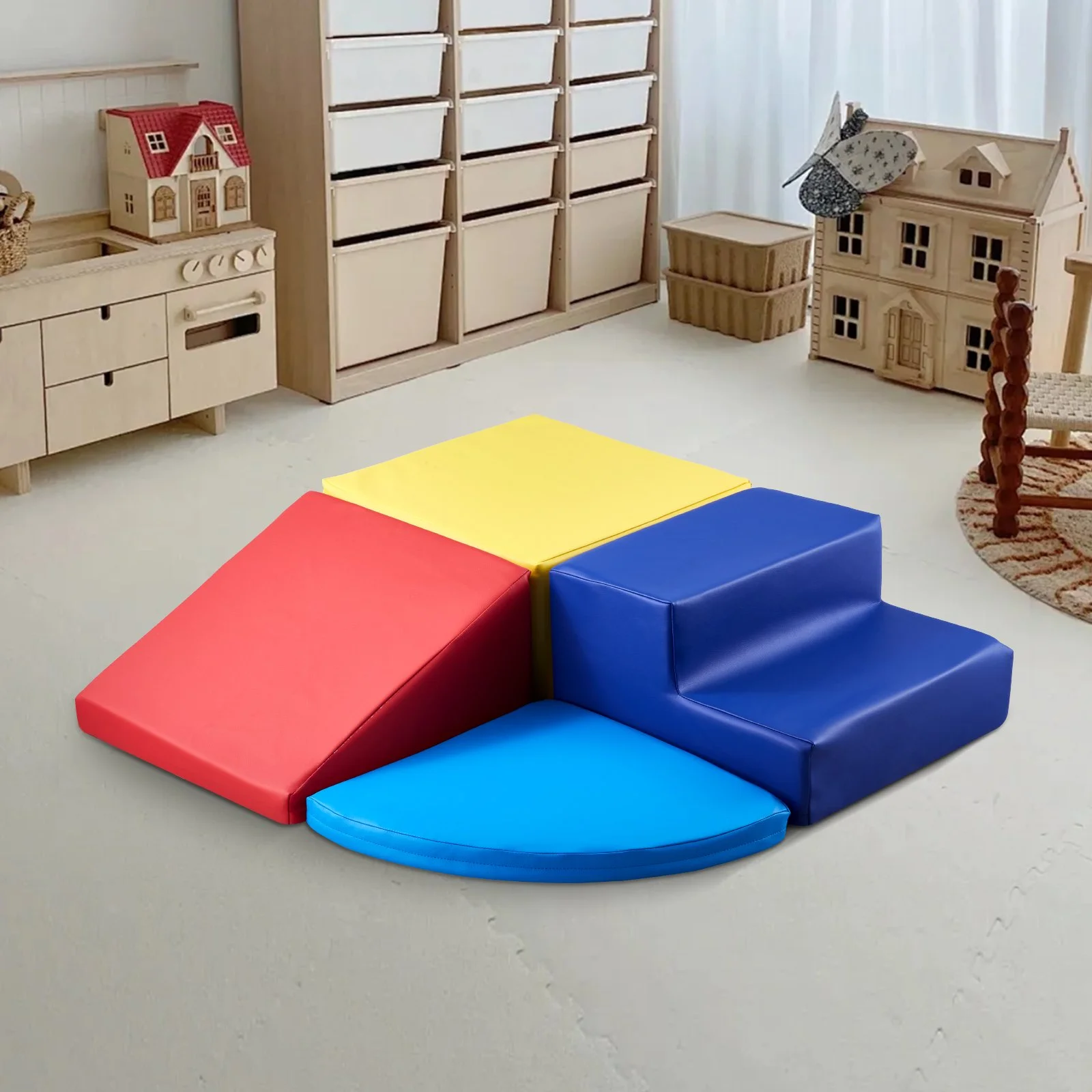 VEVOR Climbing Toys, 4-Piece Set, Foam Climbing Toys for Toddlers 6 Months to 3 Years Old, PU Leather Climbing Blocks, Indoor Climb and Crawl Activity Playset for Crawling & Sliding, Easy to Clean