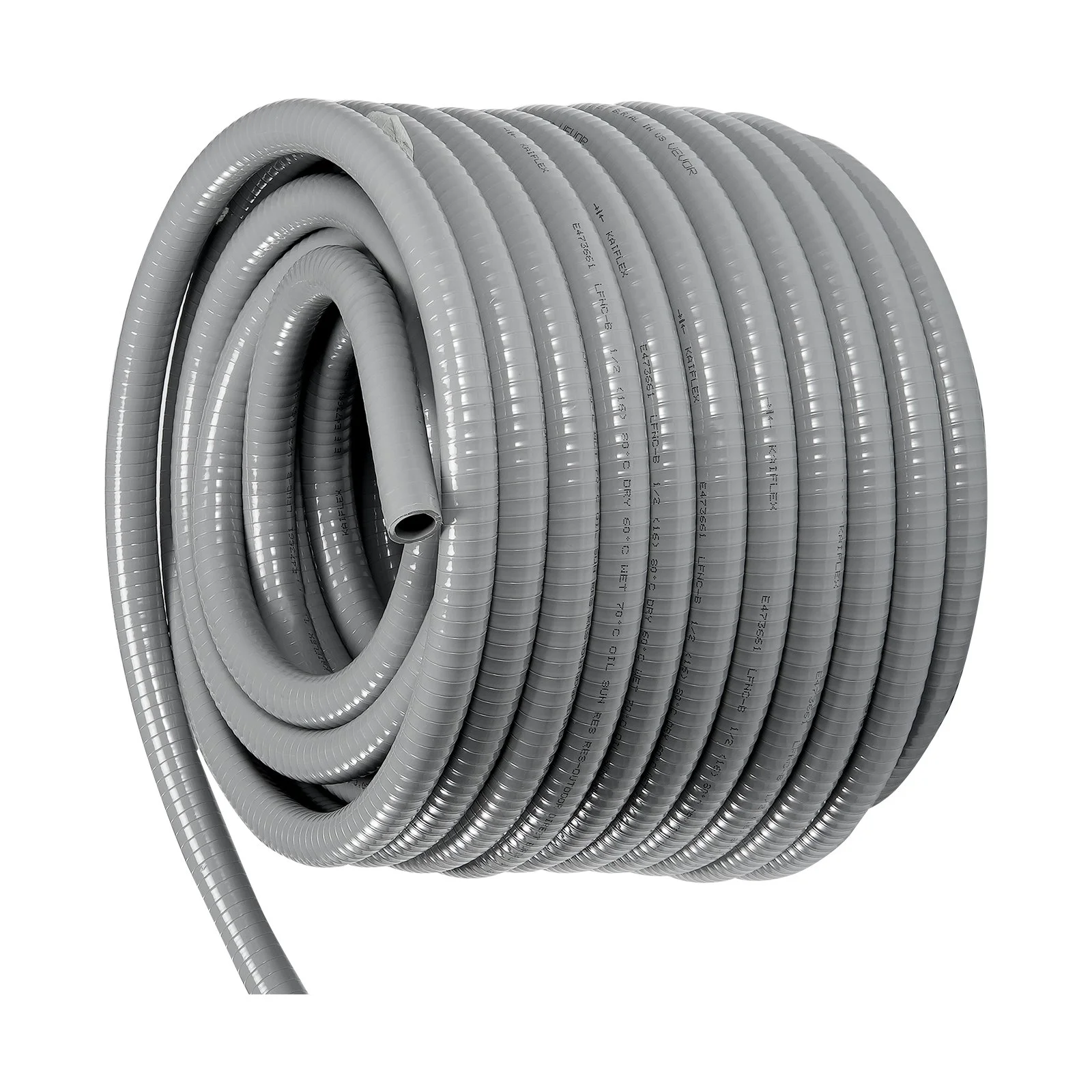 VEVOR 25.4 mm Flexible Electrical Conduit, 30.5 m, PVC Liquid-Tight Conduit Non-Metallic with 5 Straight and 5 90-Degree Conduit Connector Fittings, for Air Conditioning Motor Controller Pump, IP65