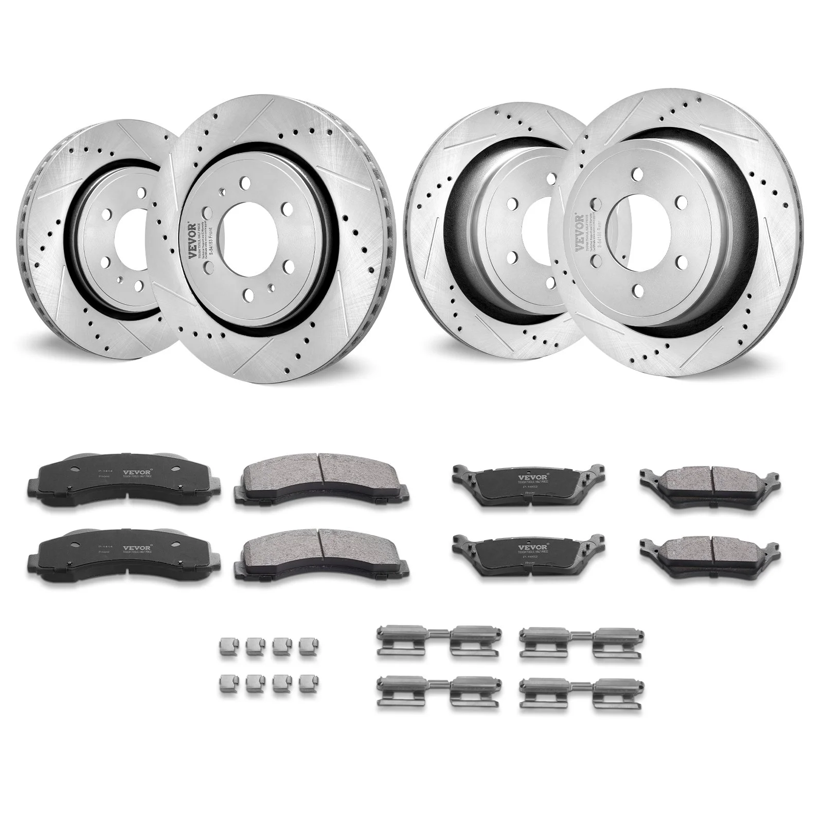 VEVOR Front and Rear Brake Kit Compatible with 2012-2020 Ford F-150(MPB Only), Drilled and Slotted Brake Rotors Ceramic Brake Pads Replacement, 13.8" Front Rotors 13.7" Rear Rotors