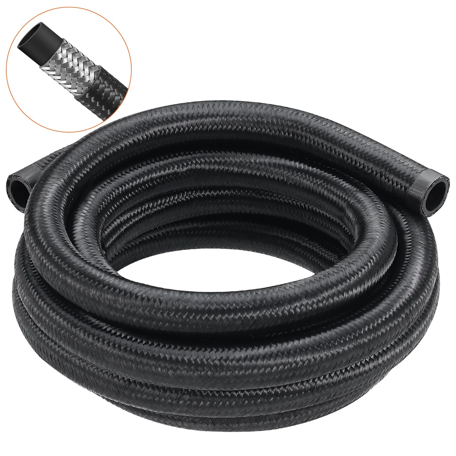10AN Fuel Line Kit, 3.05 m Fuel Hose Kit, 1.4 cm Nylon Stainless Steel Braided Fuel Line Oil/Gas/Diesel Hose End Fitting Kit, with 7 PCS Swivel Fitting Adapter Kit, Black