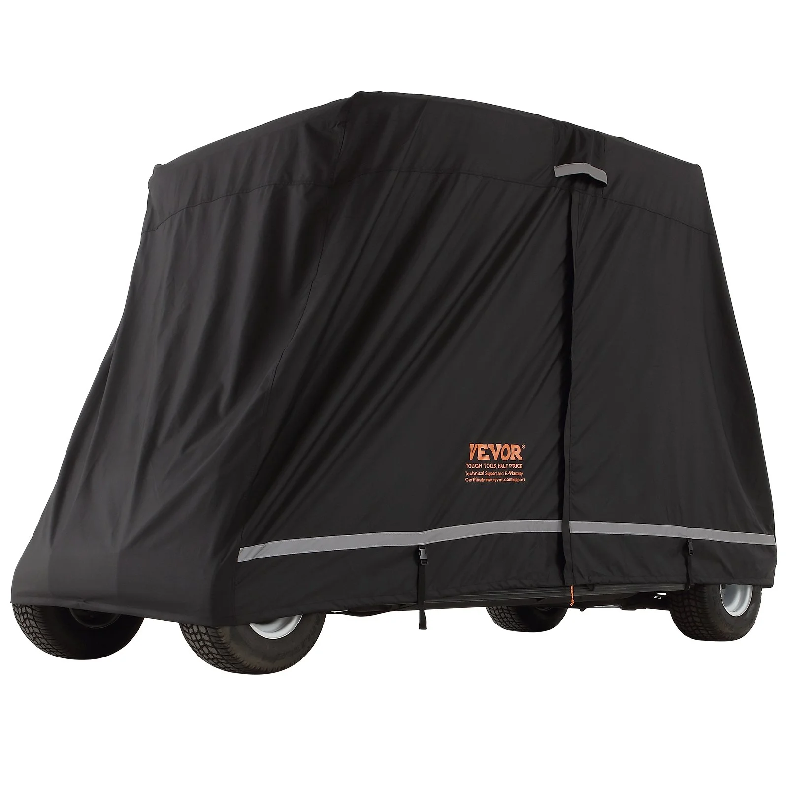 VEVOR 4 Passenger Golf Cart Cover, 600D Polyester Full Cover, Universal Fits for Most Brand Club Car Covers, Waterproof, Sunproof, and Dustproof Outdoor Golf Cart Cover with Three Zipper Doors, Black