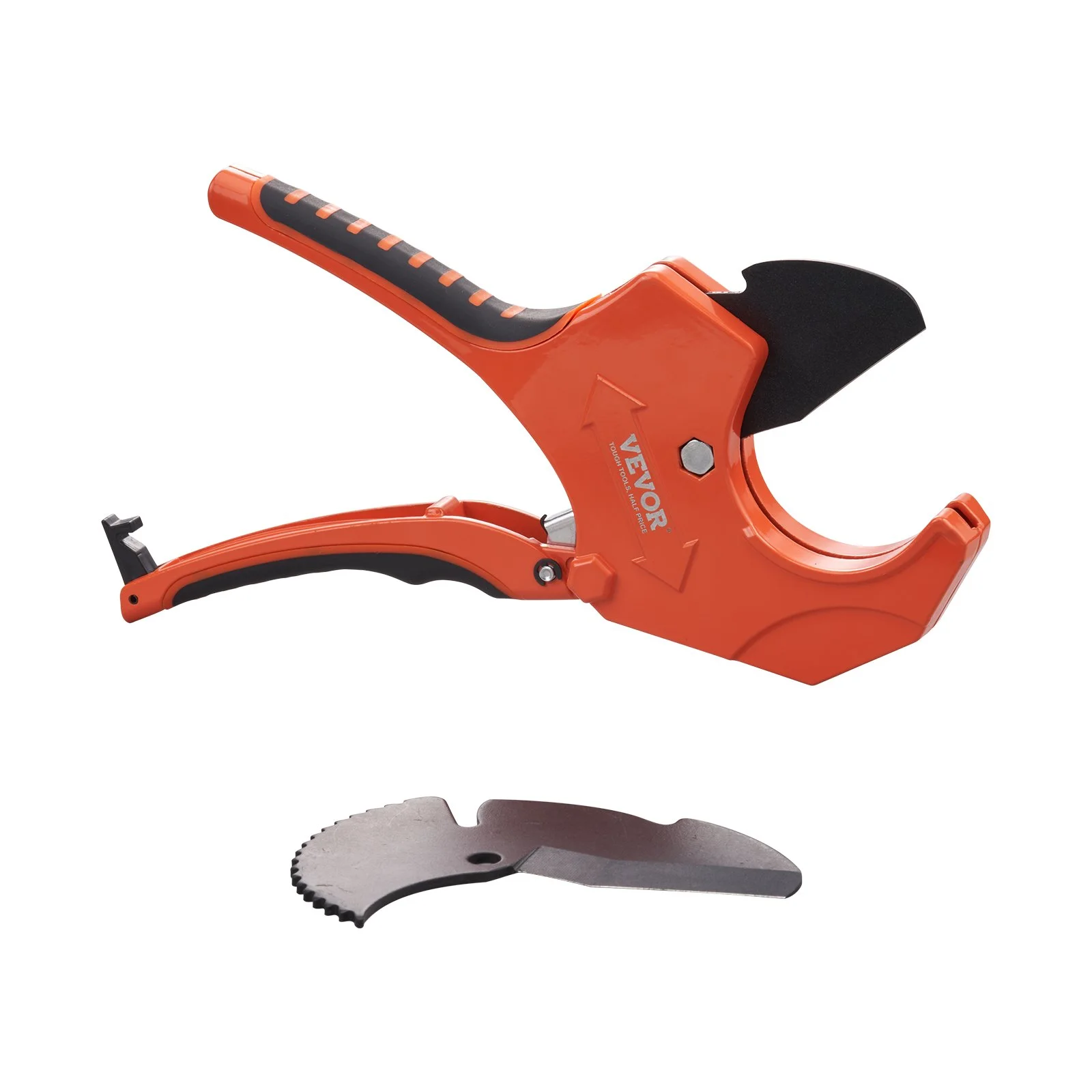 VEVOR PVC Pipe Cutter, 0-2-1/2" O.D. Ratcheting PVC Pipe Cutter, Heavy Duty Tube Cutting Tool with Spare SK5 Blade for PVC, CPVC, PP-R, PEX, PE, Rubber Hoses
