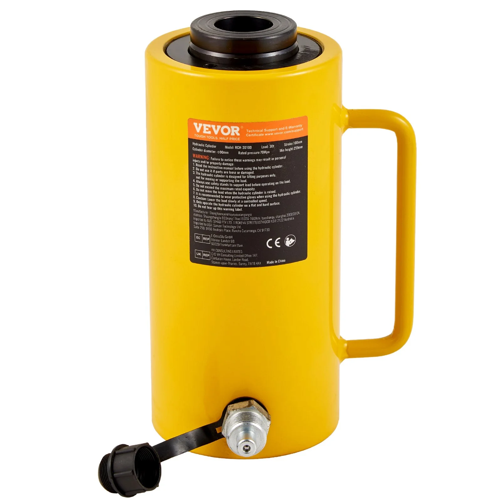 30Ton 10.16 cm Stroke Hollow Hydraulic Cylinder Jack 29937 Lift Cylinder Industrial Durable Automotive Body Bending