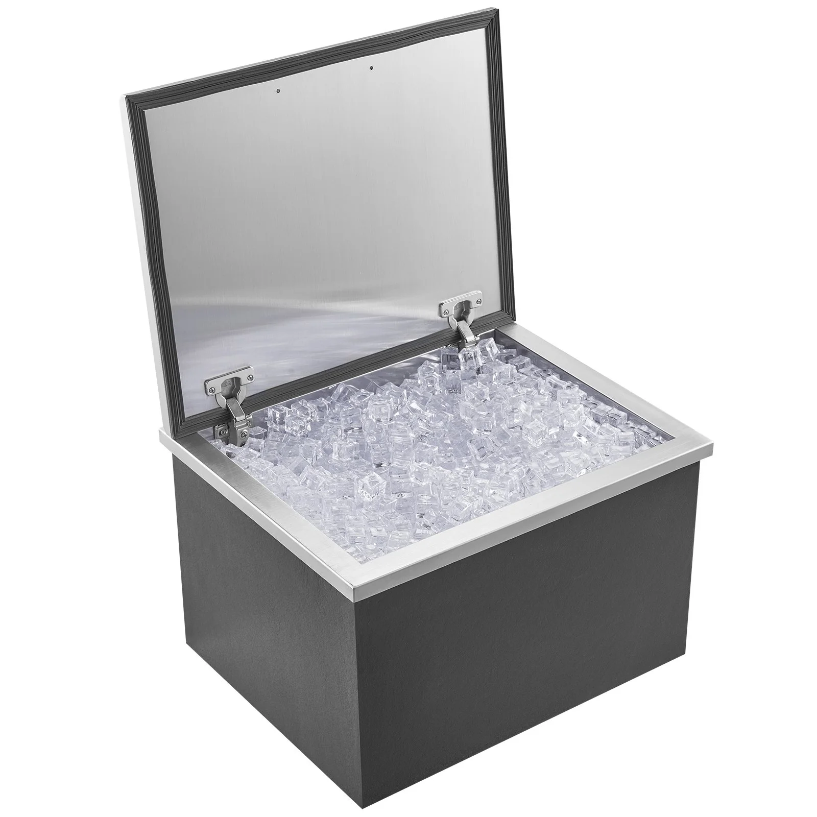 VEVOR Drop in Ice Chest, 20"L x 16"W x 13"H Stainless Steel Ice Cooler, Commercial Ice Bin with Hinged Cover, 40 qt Outdoor Kitchen Ice Bar, Drain-pipe and Drain Plug Included, for Cold Wine Beer