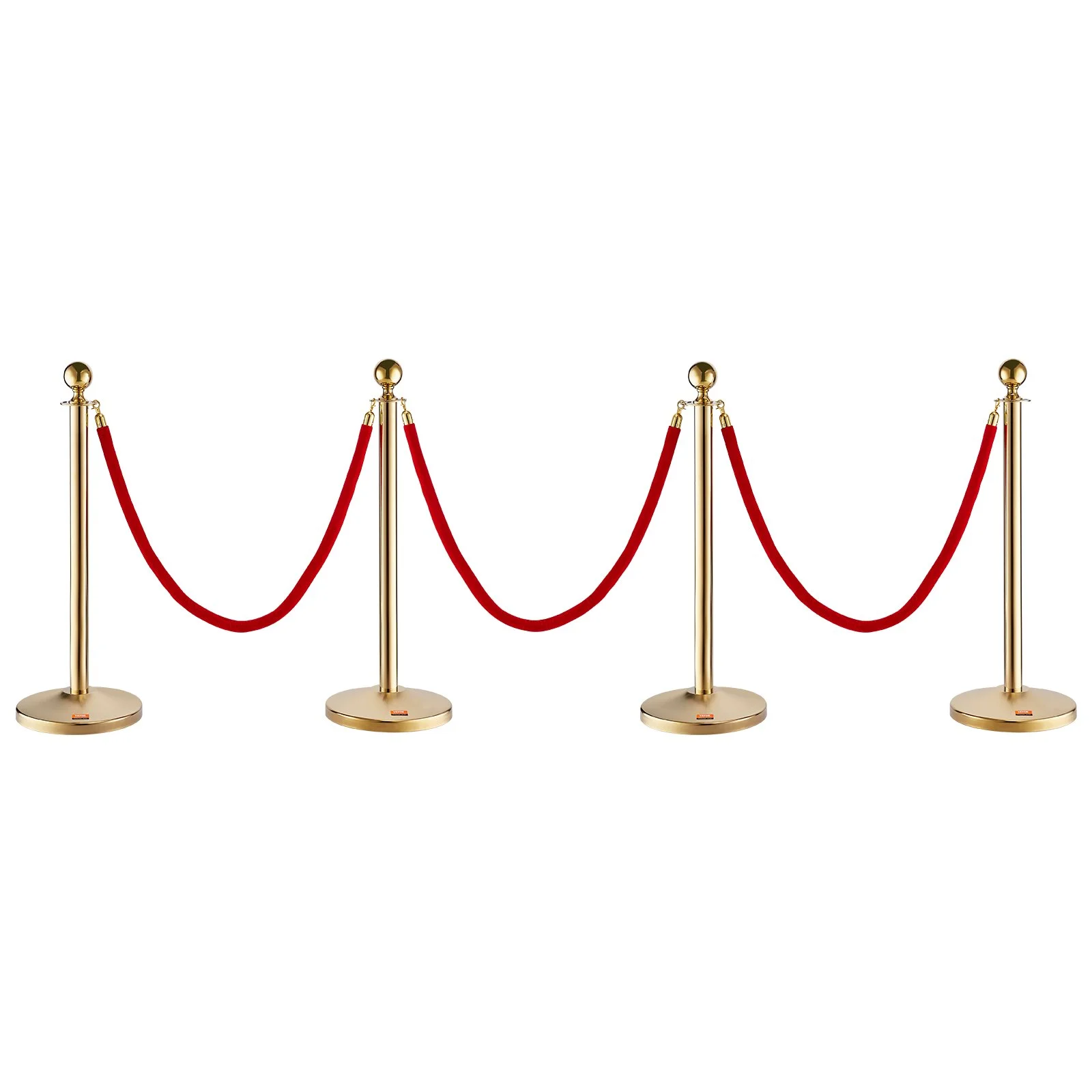 VEVOR Stanchion Post with Velvet Rope, 4-Pack Crowd Control Stanchion with 3PCS 5FT Red Velvet Ropes, Stainless Steel Queue Barrier Line Divider with Fillable Base & Ball Top for Wedding Museum Party