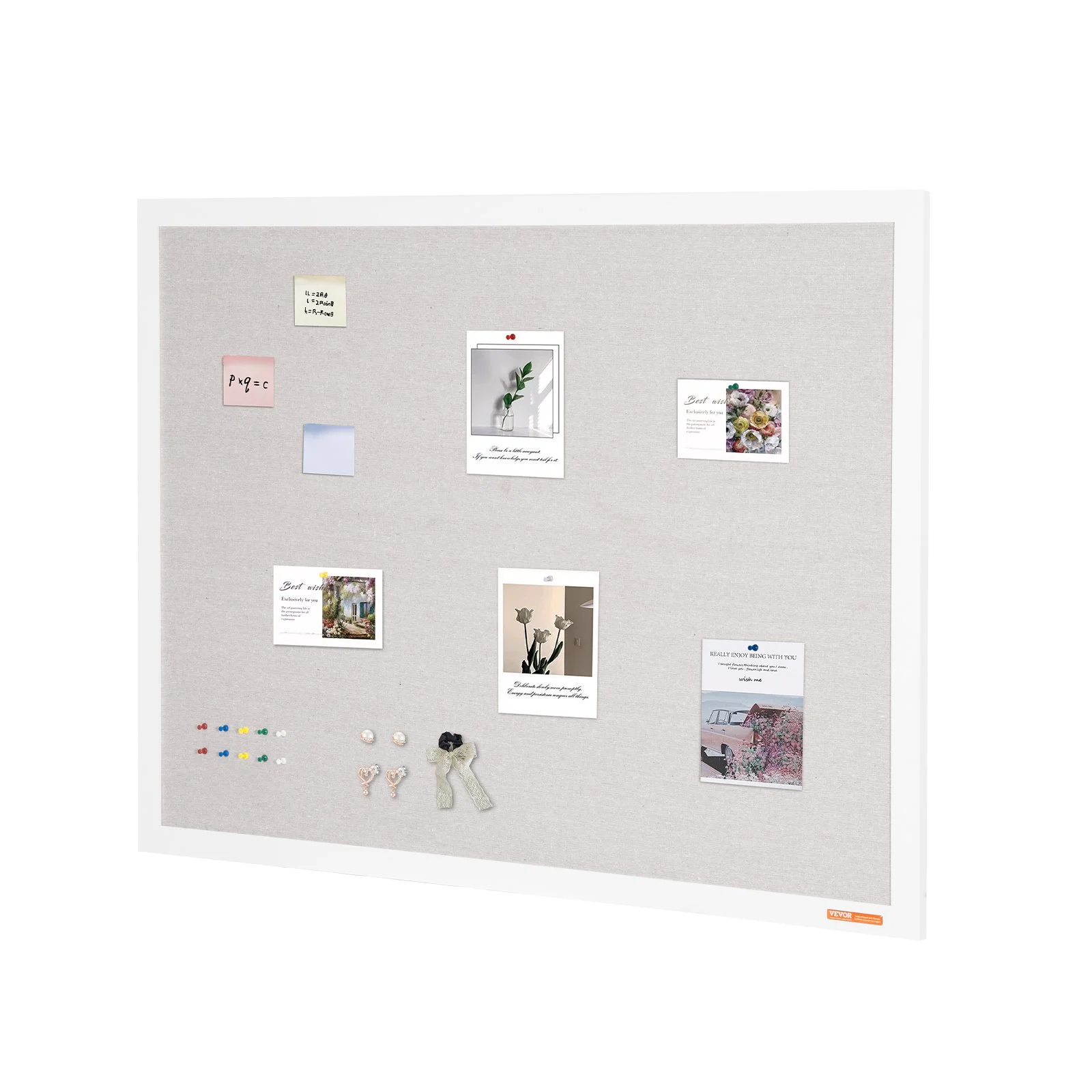 48"x36" White Cork Board with Linen Surface – Stylish Wall-Mounted Bulletin Board for Home, School, Office – Elegant & Functional Noticeboard