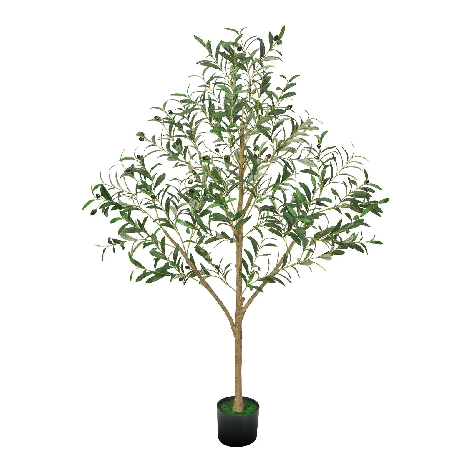 150cm Artificial Olive Tree with Black Pot, Tall Fake Tree with Natural Wood Trunk & Realistic Green Leaves and Fruits, Indoor Faux Plant for Home, Office, Living Room, Corner Decor