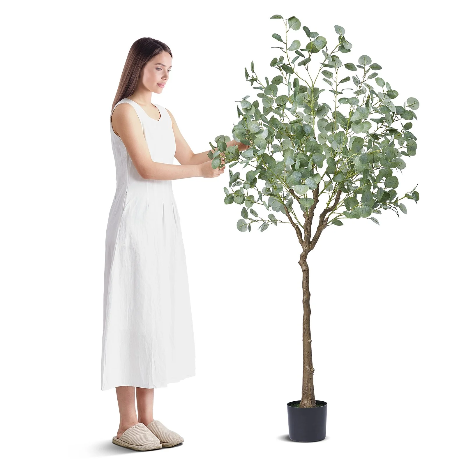 Artificial Eucalyptus Tree, 15.2cm Tall Faux Plant, Secure PE Material & Anti-Tip Tilt Protection Low-Maintenance Plant, Lifelike Green Fake Potted Tree for Home Office Decor Indoor Outdoor