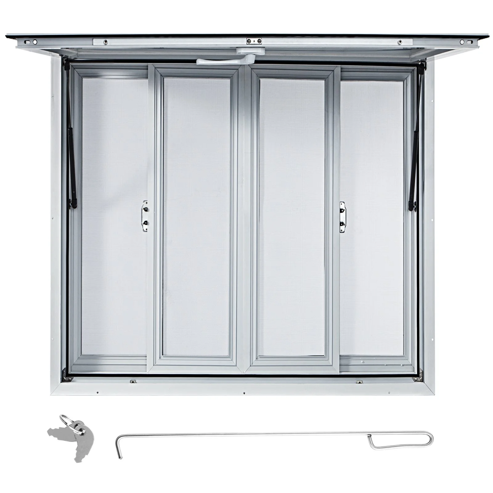 VEVOR Concession Window, 91.4 x 91.4 cm Aluminum Alloy Food Truck Service Window with 4 Horizontal Sliding Screen Windows & Awning Door & Drag Hook, Serving Window for Food Trucks Concession Trailers