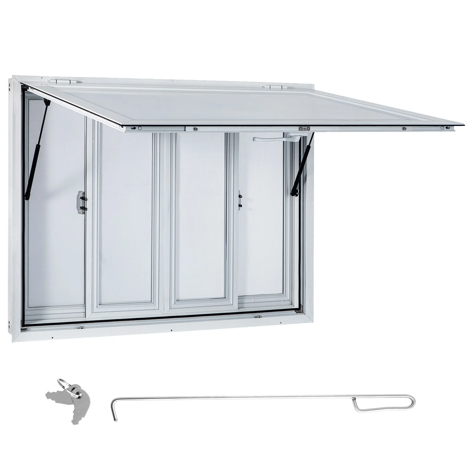 Concession Window, 48 x 36 inch, Aluminum Alloy Food Truck Service Window with 4 Horizontal Sliding Screen Windows & Awning Door & Drag Hook, Serving Window for Food Trucks Concession Trailers