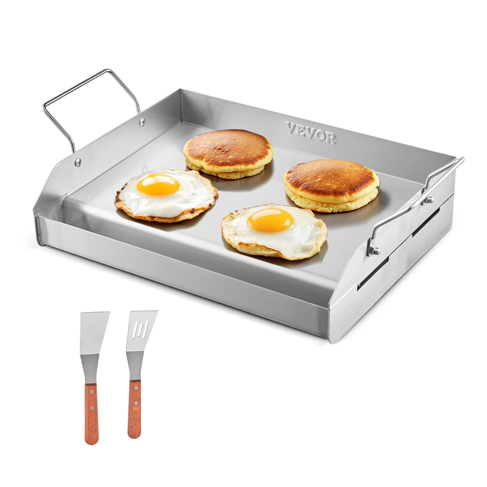 Stainless Steel Griddle, 17x13 inch Universal Flat Top Rectangular Plate, Gas Grill Griddle for BBQ Grill, Teppanyaki, Portable Family Cookware with Handle, for Camping Tailgating Party