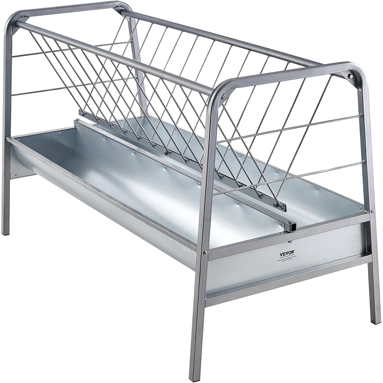 Livestock Hay Feeder, 2 in 1 Grain & Hay Feeder, 80-Gallon Capacity Pasture Feeder, 59" Long Goat Hay Feeder with Deeper Feeding Pan, Heavy Duty Steel Grain & Hay Holder for Sheep Farms Sheds